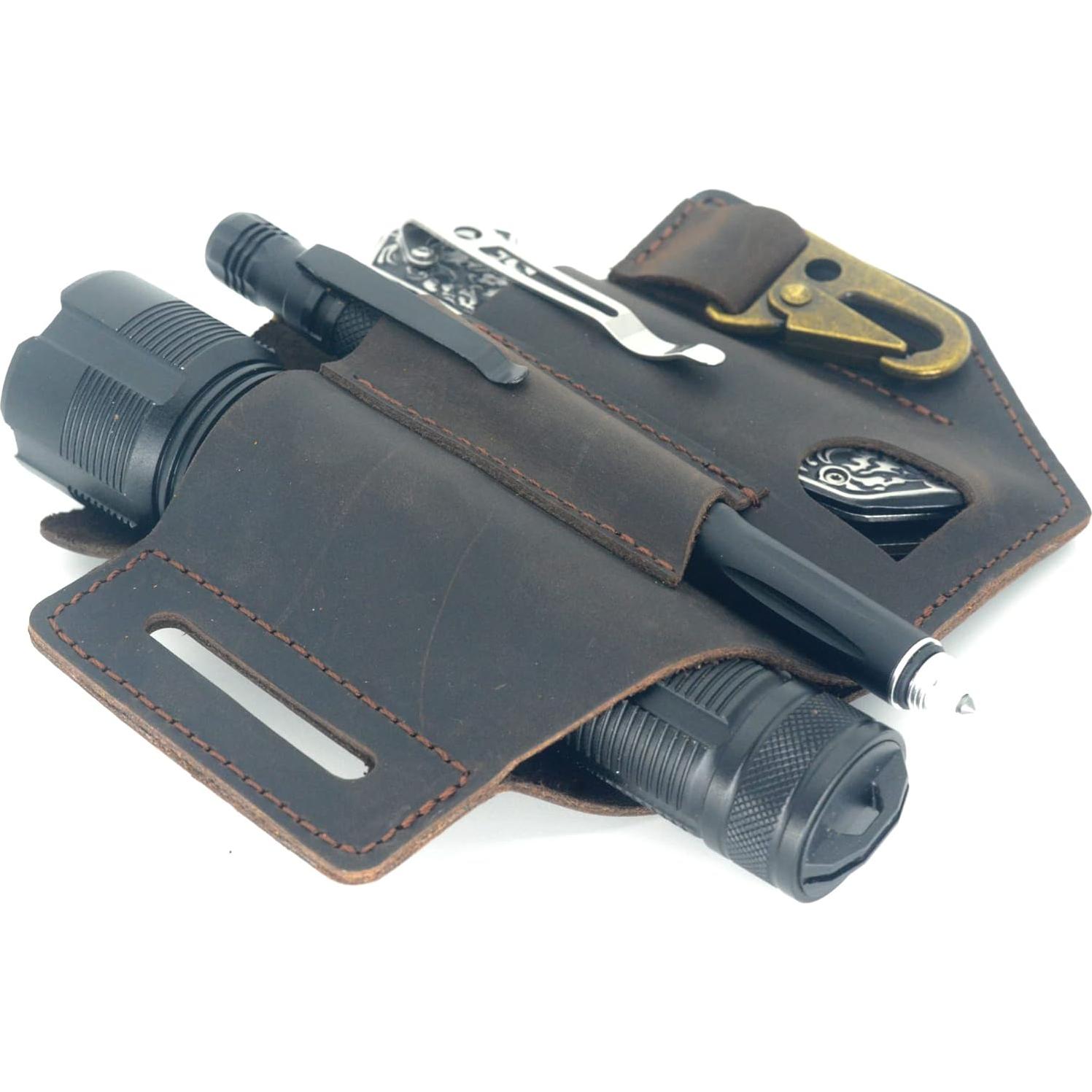 Funda de Cuero Genuino COLEAT EDC para Cinturón 3 en 1