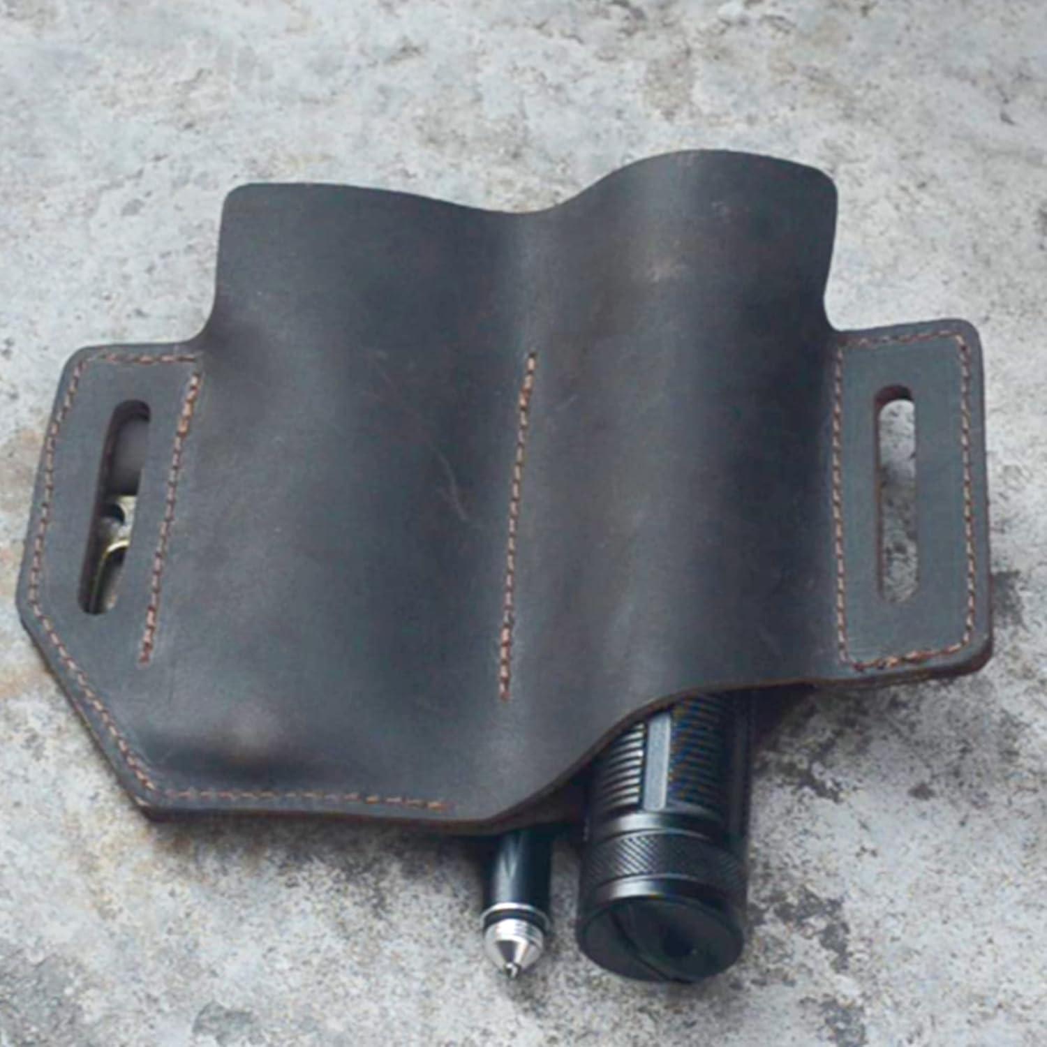 Funda de Cuero Genuino COLEAT EDC para Cinturón 3 en 1