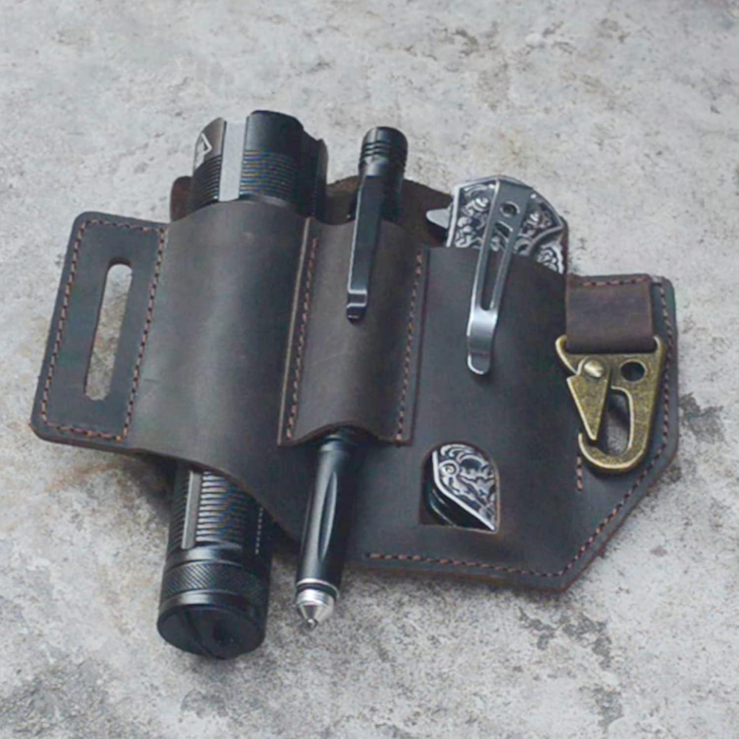 Funda de Cuero Genuino COLEAT EDC para Cinturón 3 en 1