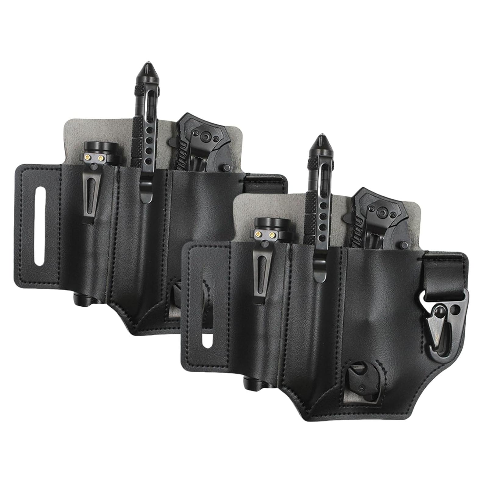 Funda Multiherramienta de Cuero Genérico - 2 Pcs EDC Negro