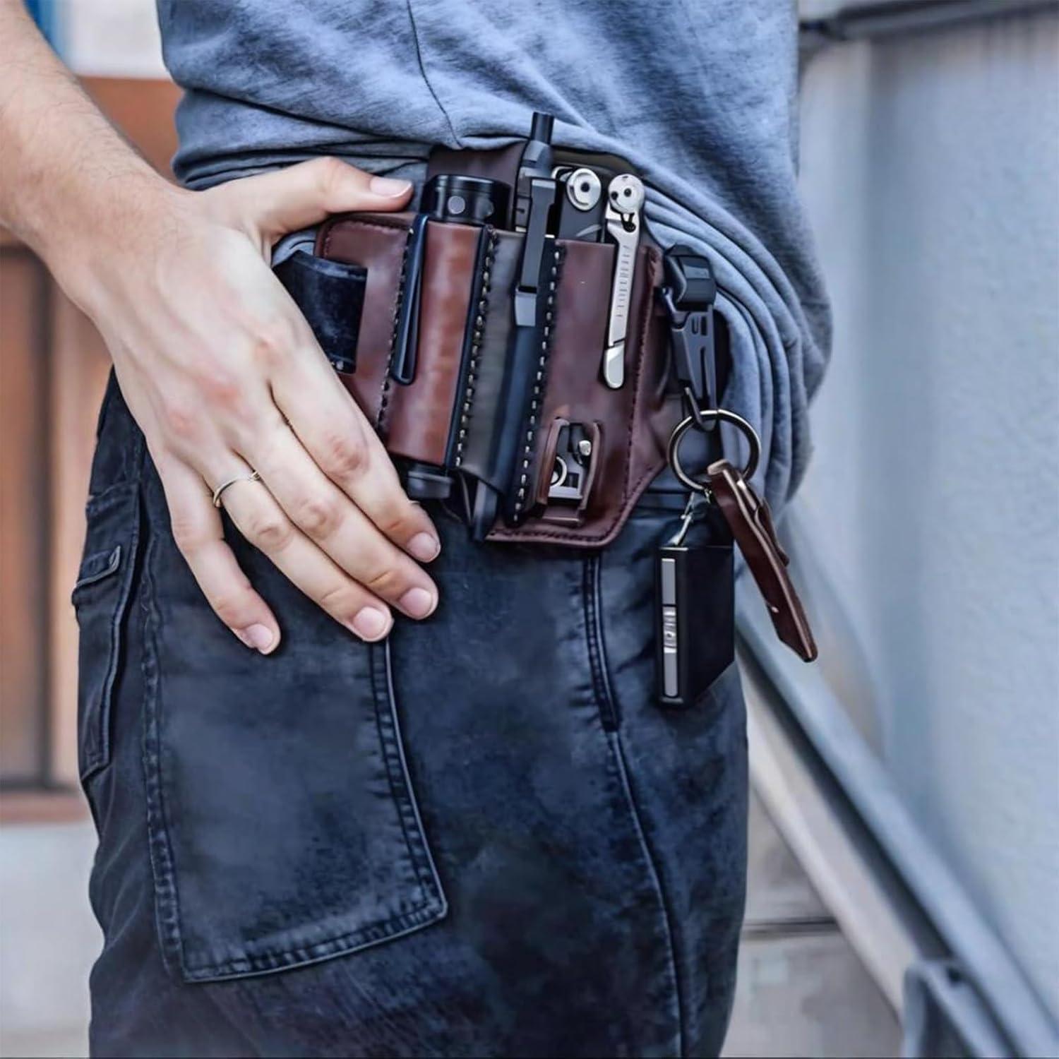 Funda Multiherramienta de Cuero Genérico - 2 Pcs EDC Negro