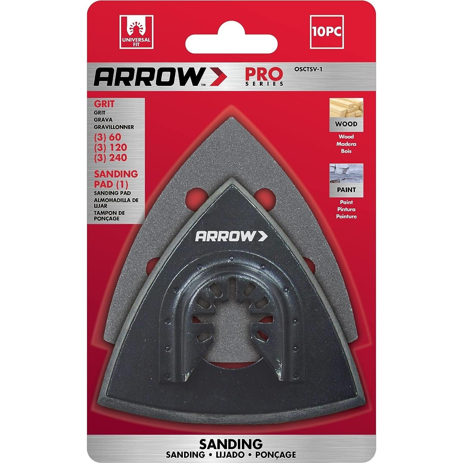 Kit de Lijado Multipropósito Arrow OSCTSV-1, 10 Piezas para Madera y Metal