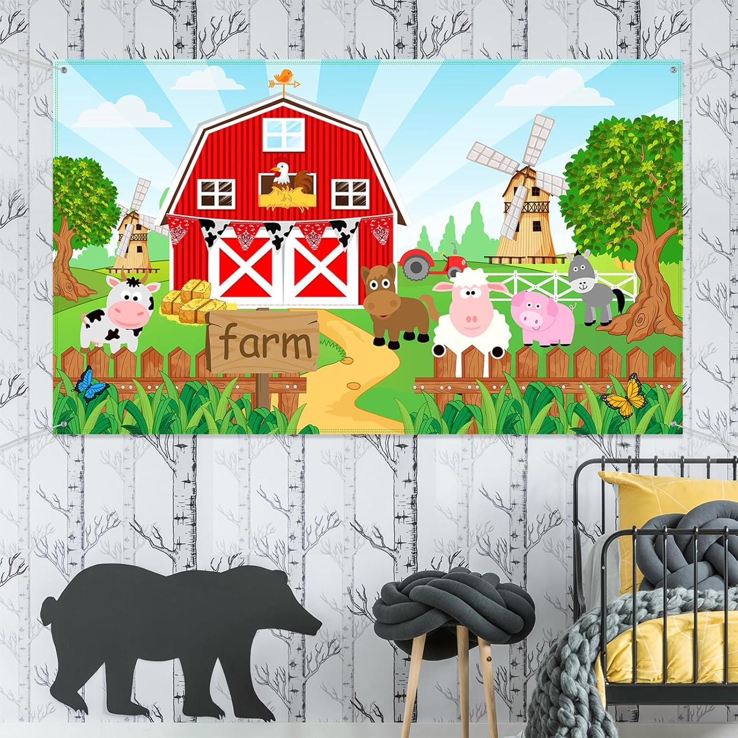 Banner de Fondo de Animales de Granja Blulu 185x110 cm