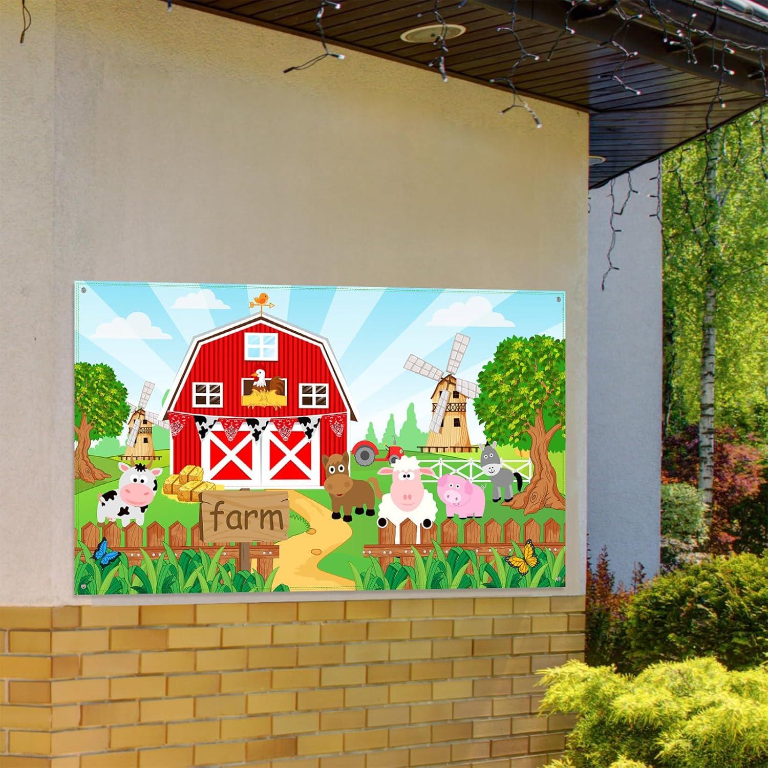 Banner de Fondo de Animales de Granja Blulu 185x110 cm