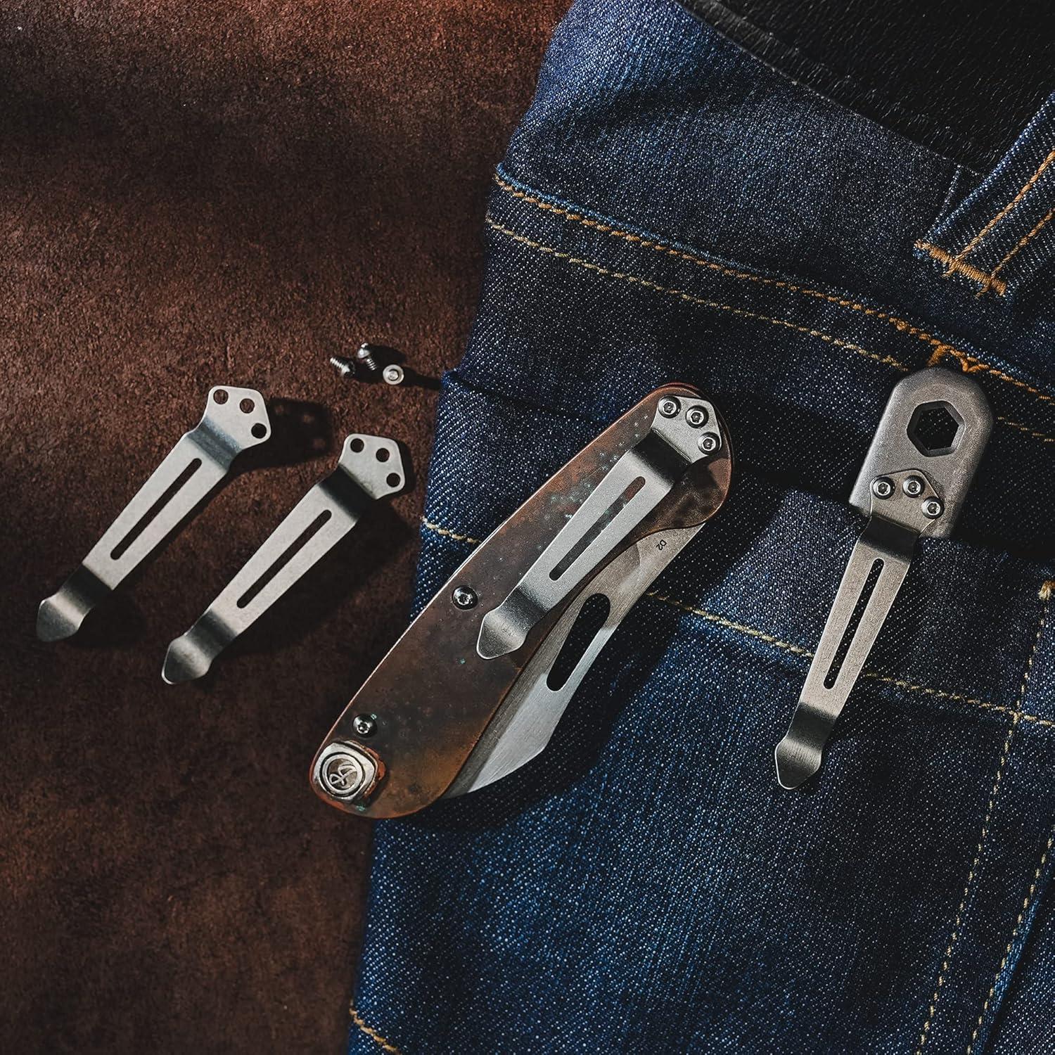 Clip de bolsillo KeyUnity KA23 para cuchillos - Acero inoxidable, paquete de 3