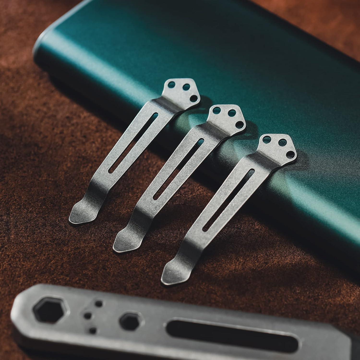 Clip de bolsillo KeyUnity KA23 para cuchillos - Acero inoxidable, paquete de 3
