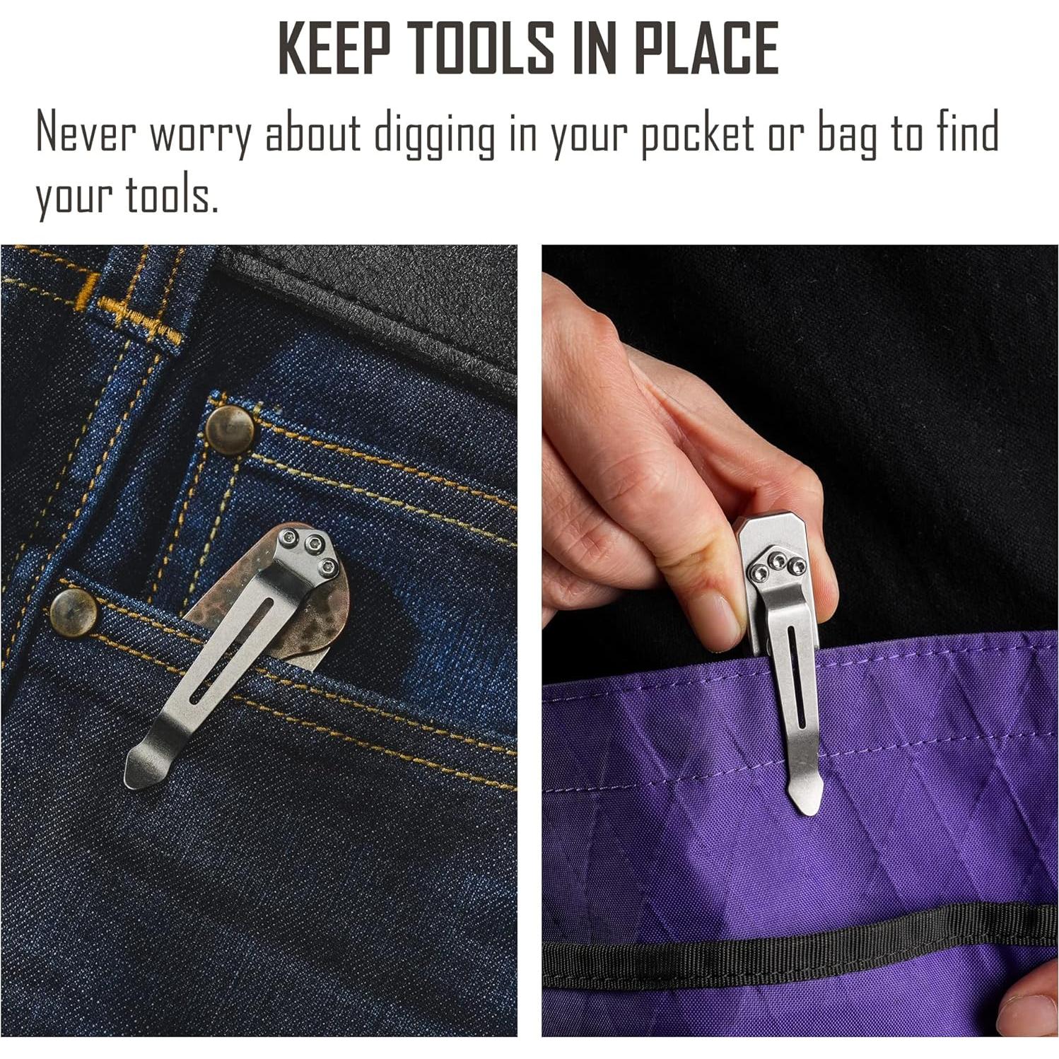 Clip de bolsillo KeyUnity KA23 para cuchillos - Acero inoxidable, paquete de 3