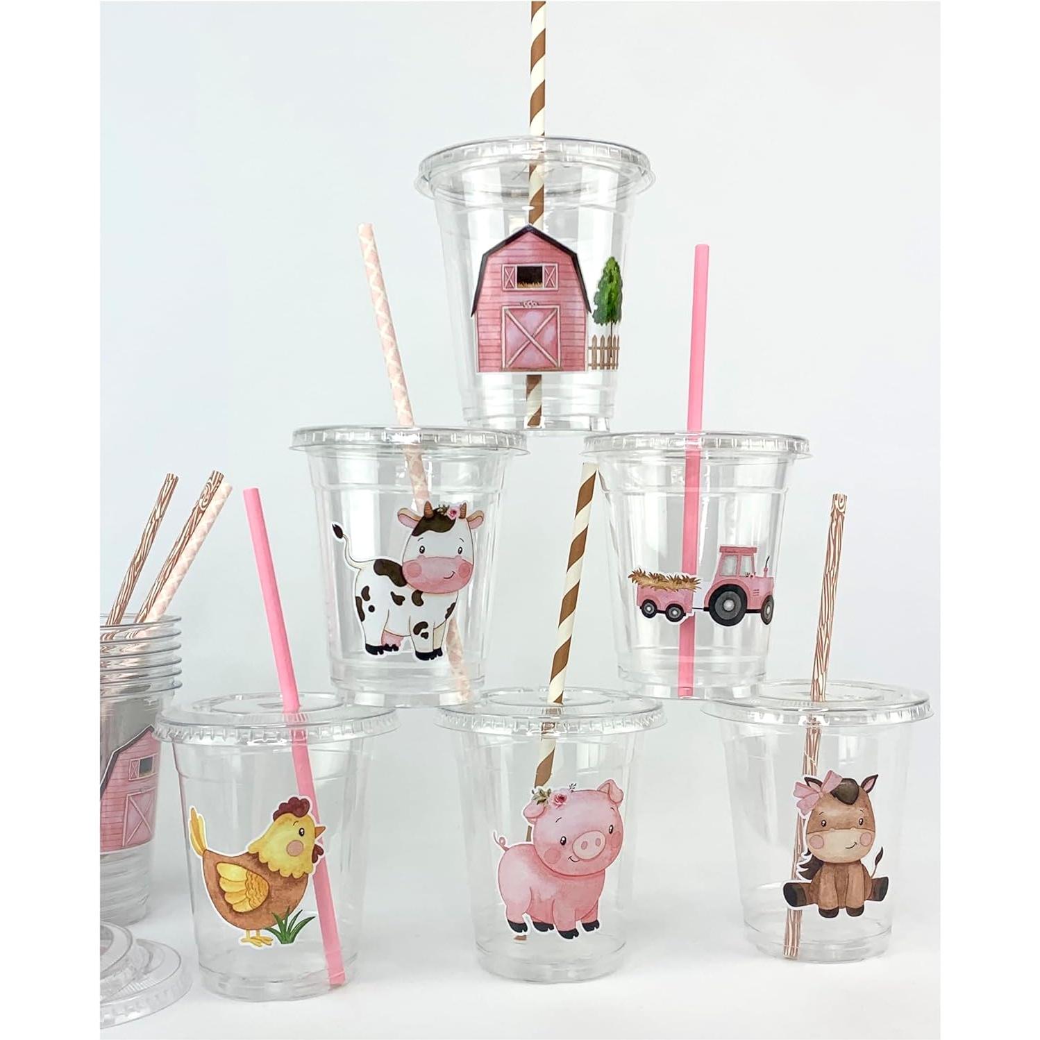 Vasos de Plástico Stesha Party 12 oz Granja Rosa Set 12