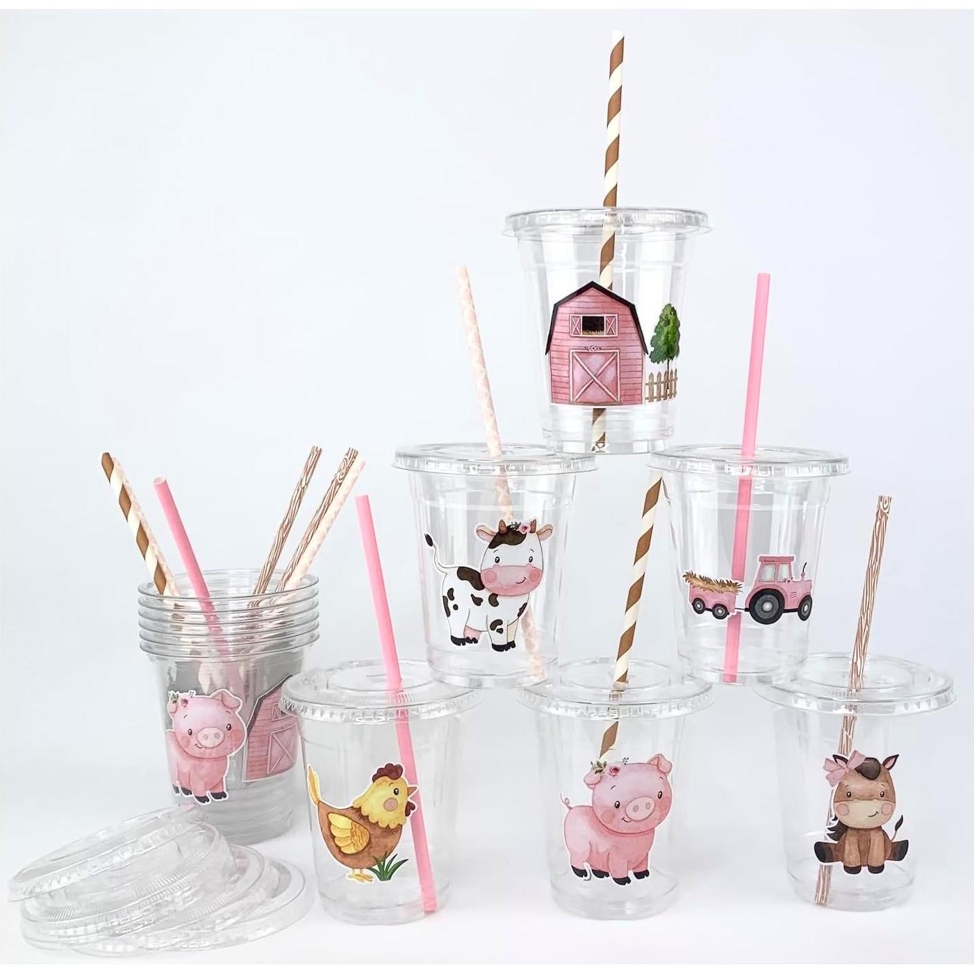 Vasos de Plástico Stesha Party 12 oz Granja Rosa Set 12