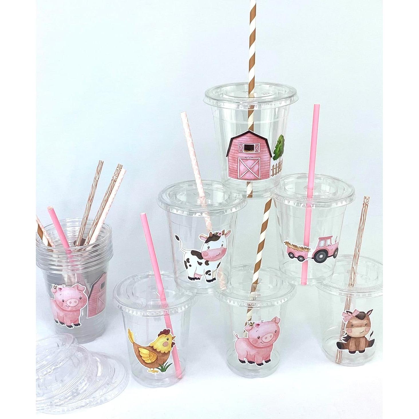 Vasos de Plástico Stesha Party 12 oz Granja Rosa Set 12