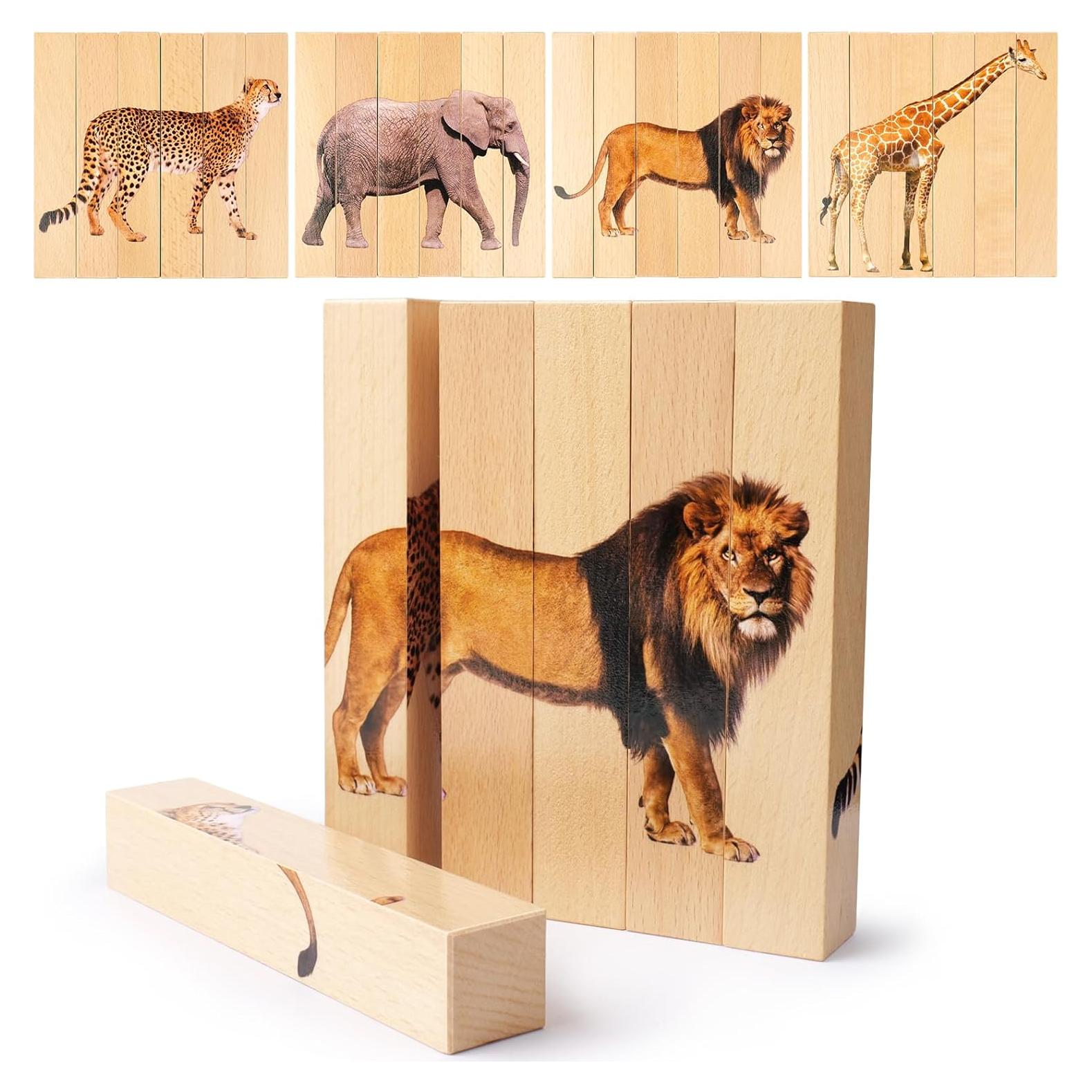 Rompecabezas de Madera PEQUEÑO PEZ Animales Safari 4 en 1