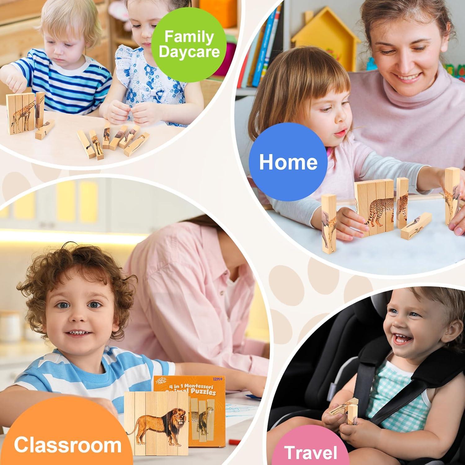 Rompecabezas de Madera PEQUEÑO PEZ Animales Safari 4 en 1