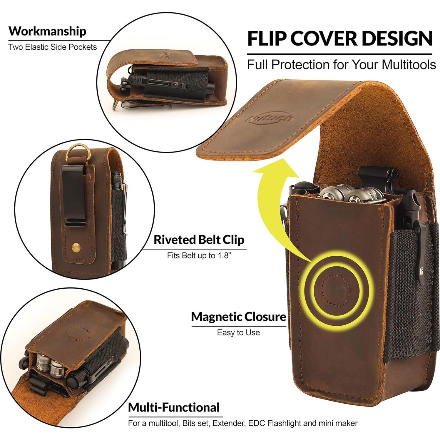Funda de Multiherramienta EDC NUTUCH de Cuero Magnético