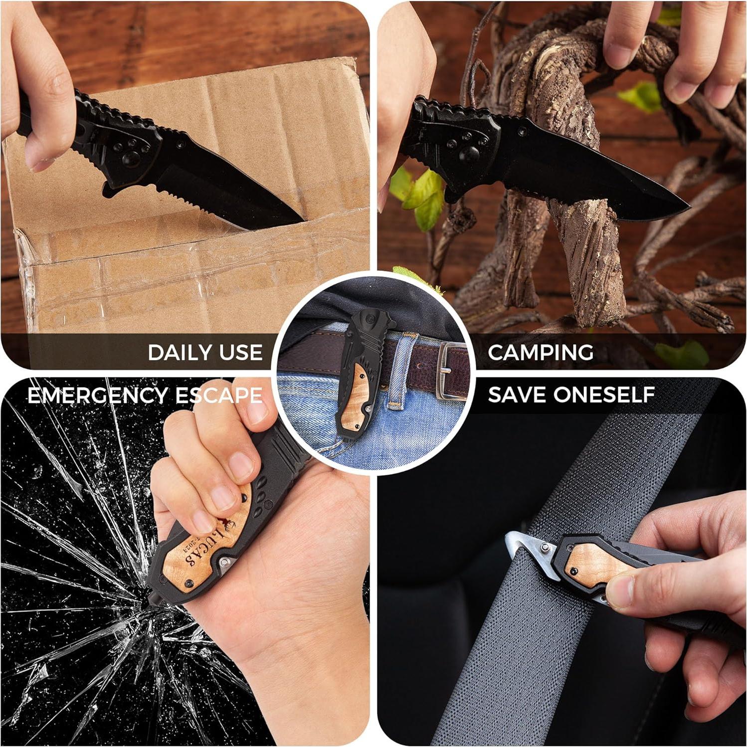 Cuchillo de bolsillo NRONON grabado personalizado con hoja de acero