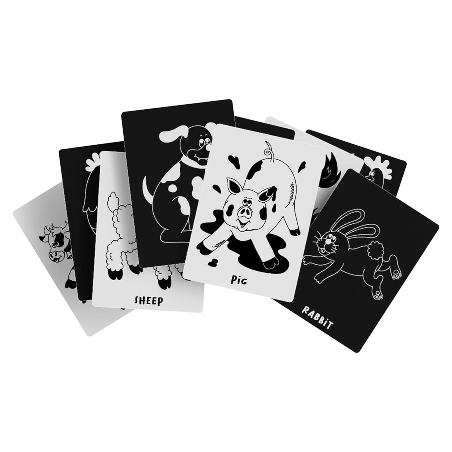 Lalo Art Cards - Set of 6 High Contrast Baby Cards for Infants - Printed with Soy-Based Ink, Lead & Phthalate-Free - Newborn Brain Development Toys - Farm Animals