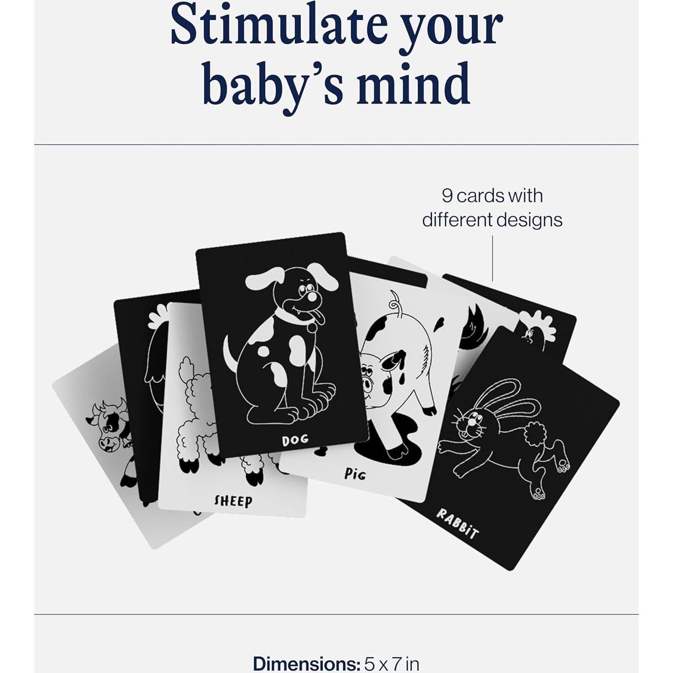 Lalo Art Cards - Set of 6 High Contrast Baby Cards for Infants - Printed with Soy-Based Ink, Lead & Phthalate-Free - Newborn Brain Development Toys - Farm Animals