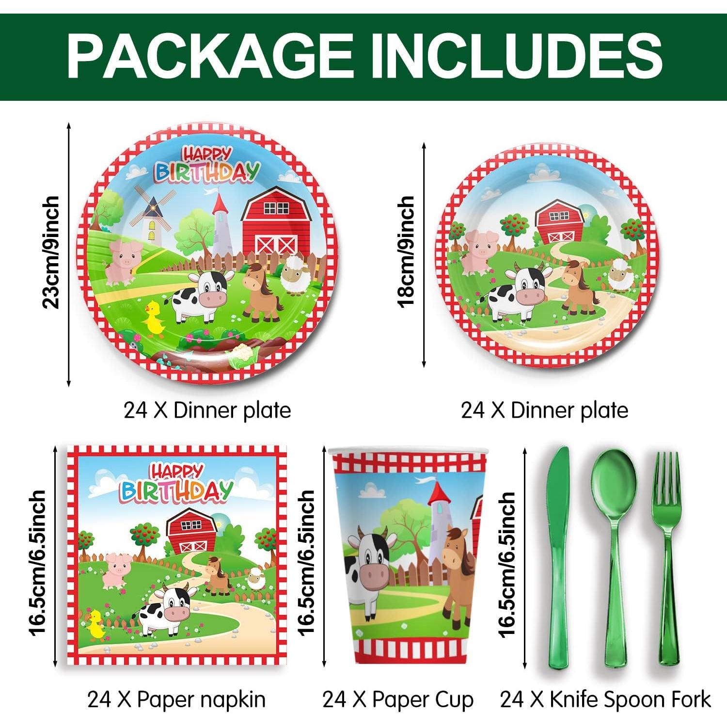 Kit de Fiesta de Cumpleaños Granja Piooluialy - 24 Platos, Vasos y Más