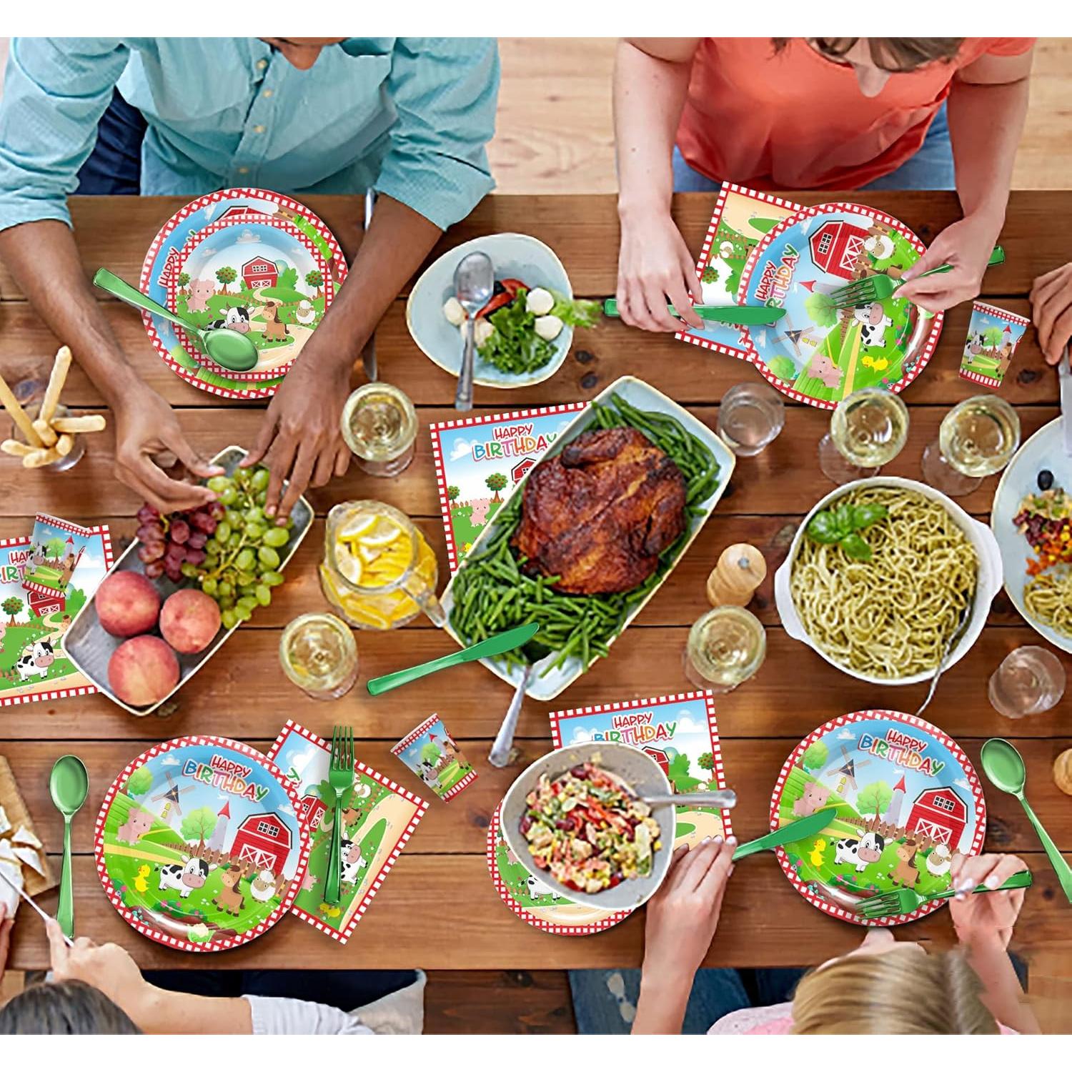 Kit de Fiesta de Cumpleaños Granja Piooluialy - 24 Platos, Vasos y Más