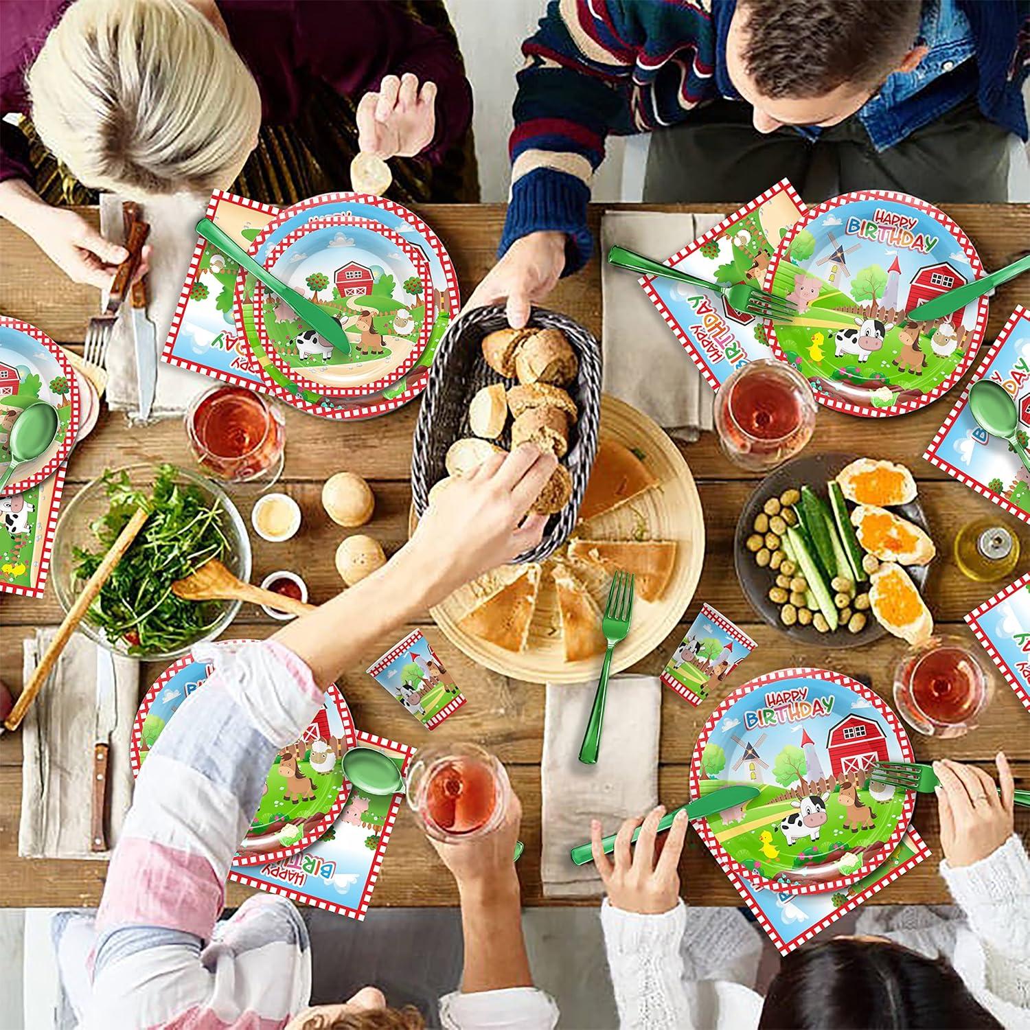 Kit de Fiesta de Cumpleaños Granja Piooluialy - 24 Platos, Vasos y Más