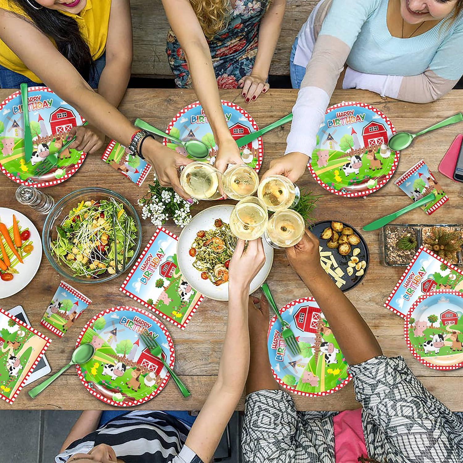 Kit de Fiesta de Cumpleaños Granja Piooluialy - 24 Platos, Vasos y Más