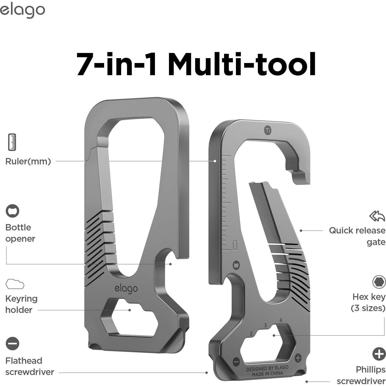 Carabiner EDC elago de Titanio Multifuncional 6 en 1