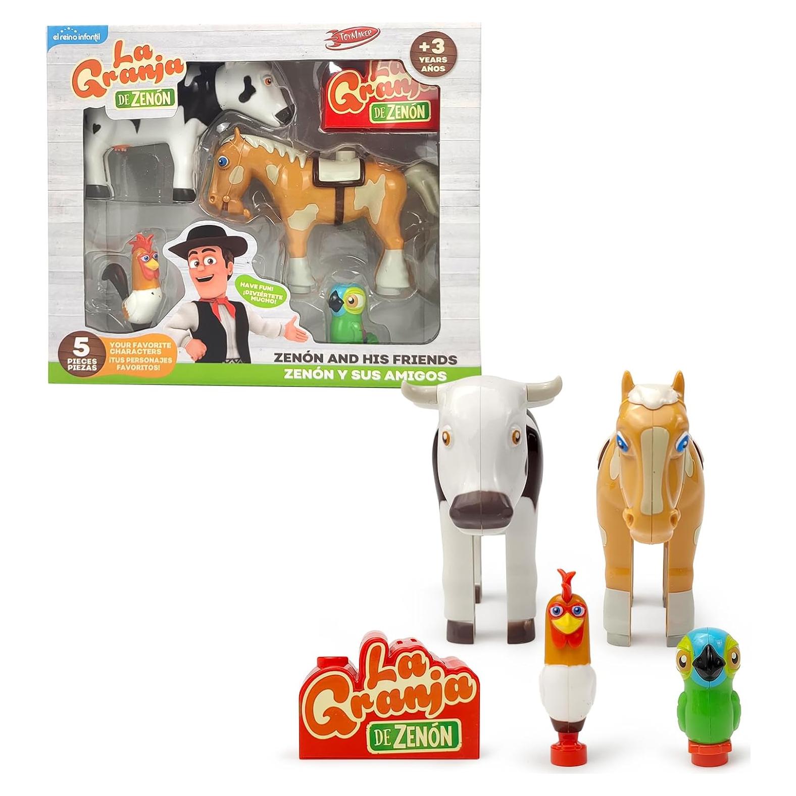TOYMAKER La Granja de Zenon Bartolito Vaca Lola Farm Animal Dolls Toys for Ages 2-4 Building Block Figures Set with Spanish Music Box as Birthday for Kids