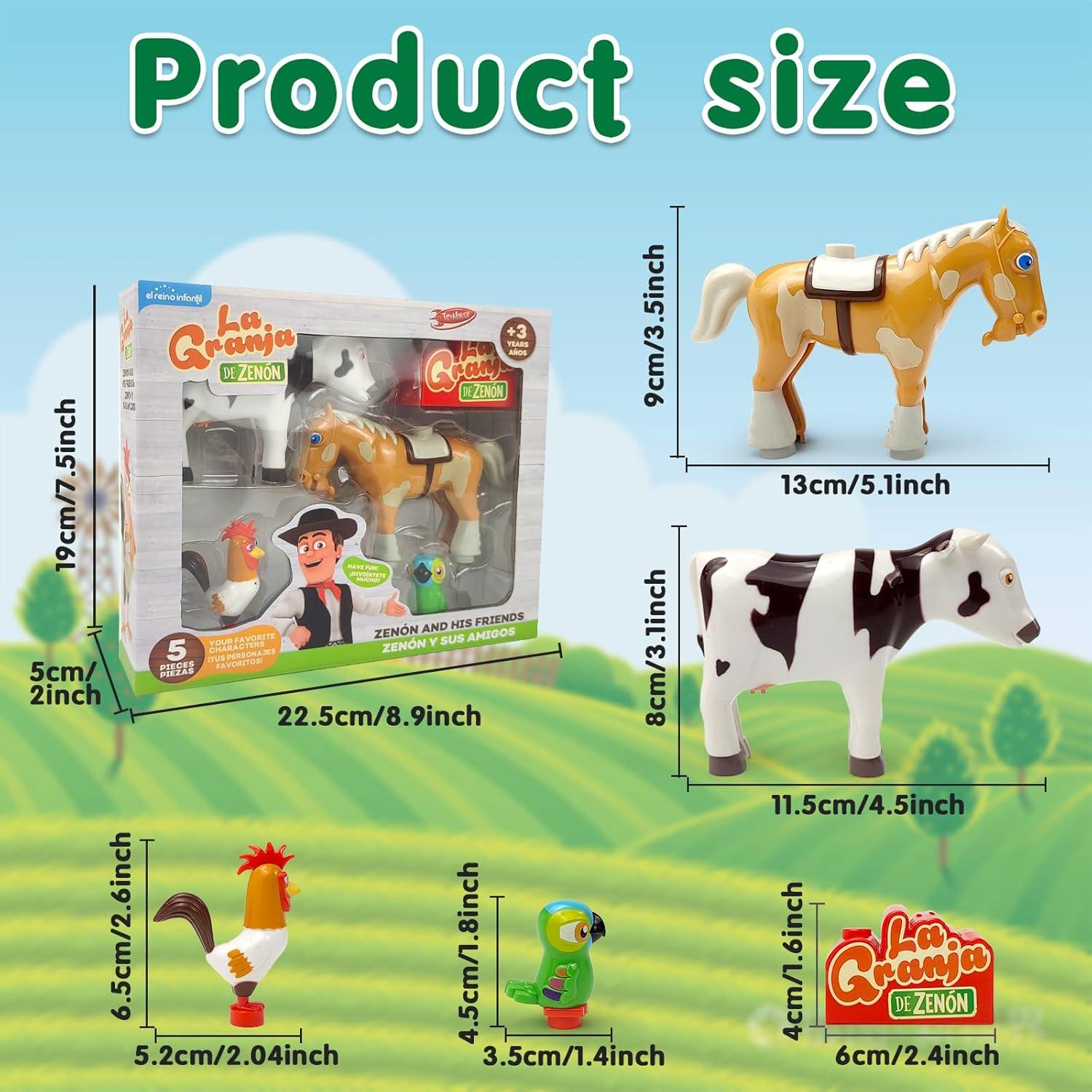 TOYMAKER La Granja de Zenon Bartolito Vaca Lola Farm Animal Dolls Toys for Ages 2-4 Building Block Figures Set with Spanish Music Box as Birthday for Kids