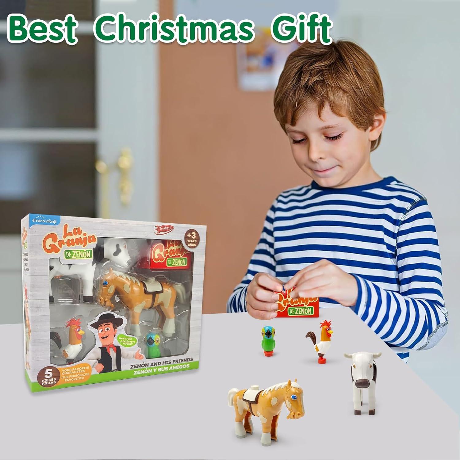 TOYMAKER La Granja de Zenon Bartolito Vaca Lola Farm Animal Dolls Toys for Ages 2-4 Building Block Figures Set with Spanish Music Box as Birthday for Kids