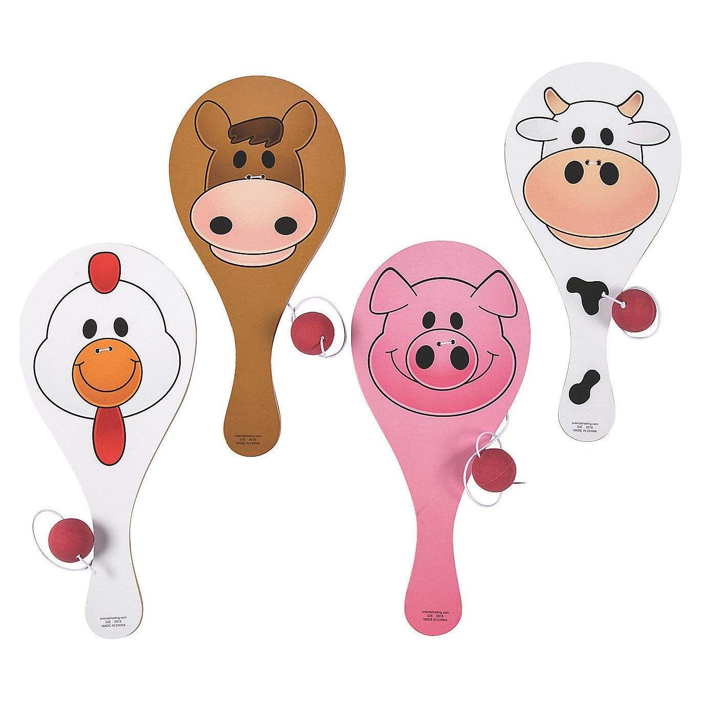 Pelotas de Paleta de Madera de Animales de Granja - 12 Piezas