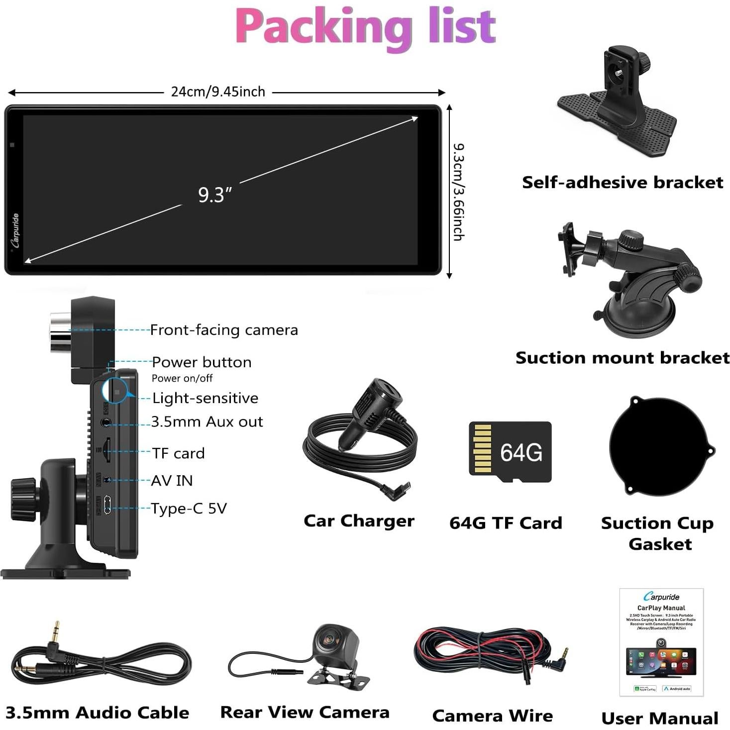 Reproductor Carpuride W903 9.3" Carplay y Android Auto