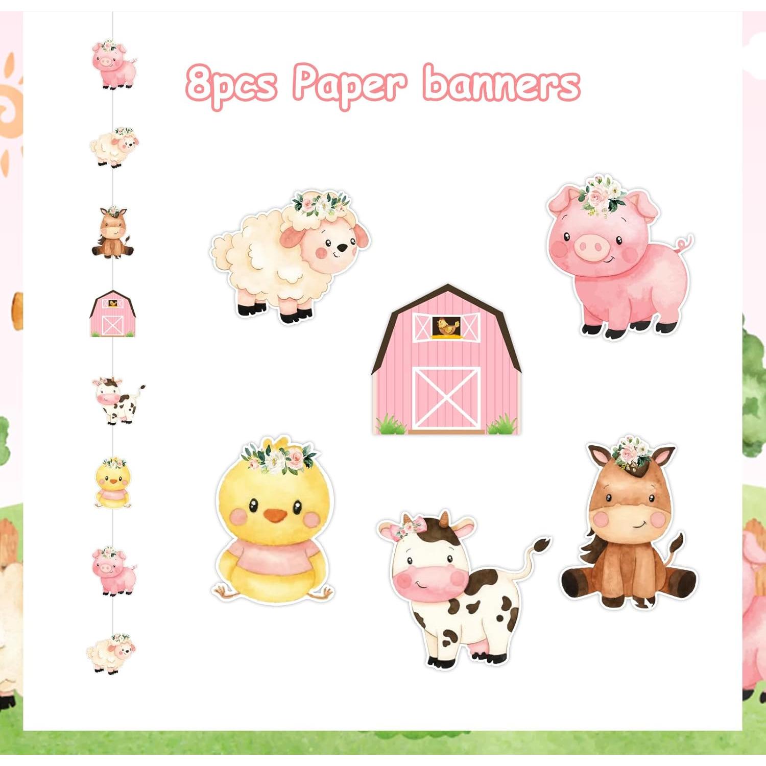 Banderas de Animales de Granja Cheereveal 8 Piezas Rosa