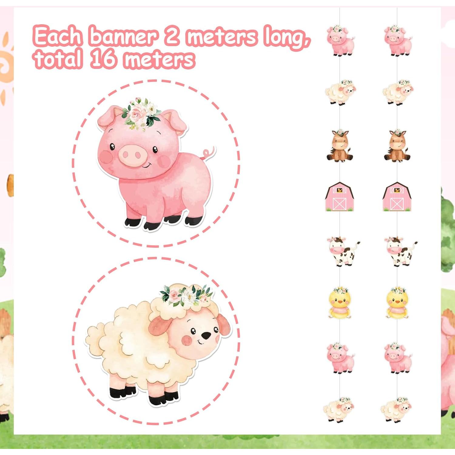 Banderas de Animales de Granja Cheereveal 8 Piezas Rosa