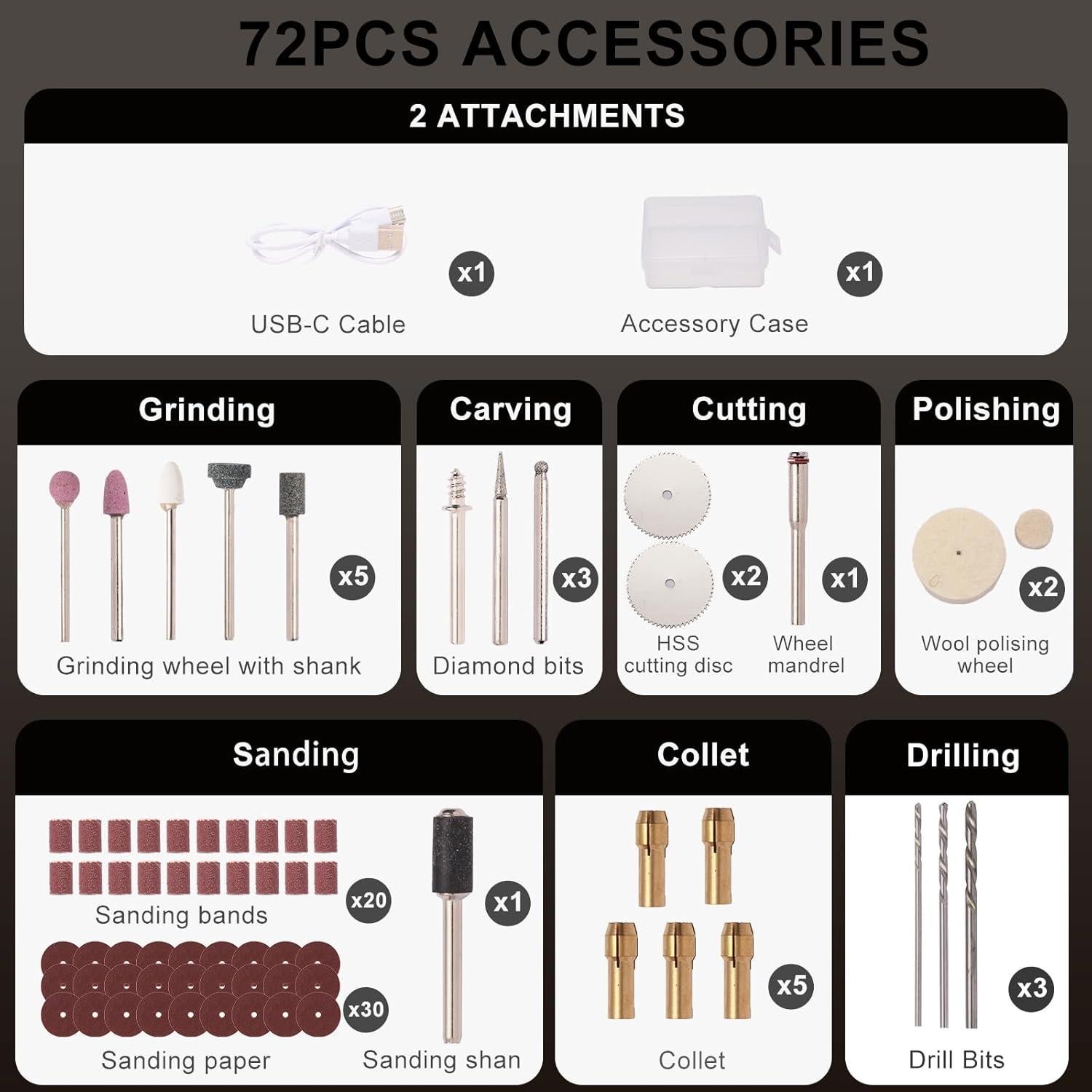 Mini Amoladora Eléctrica Inalámbrica YEPLING 3.7V 72 Accesorios