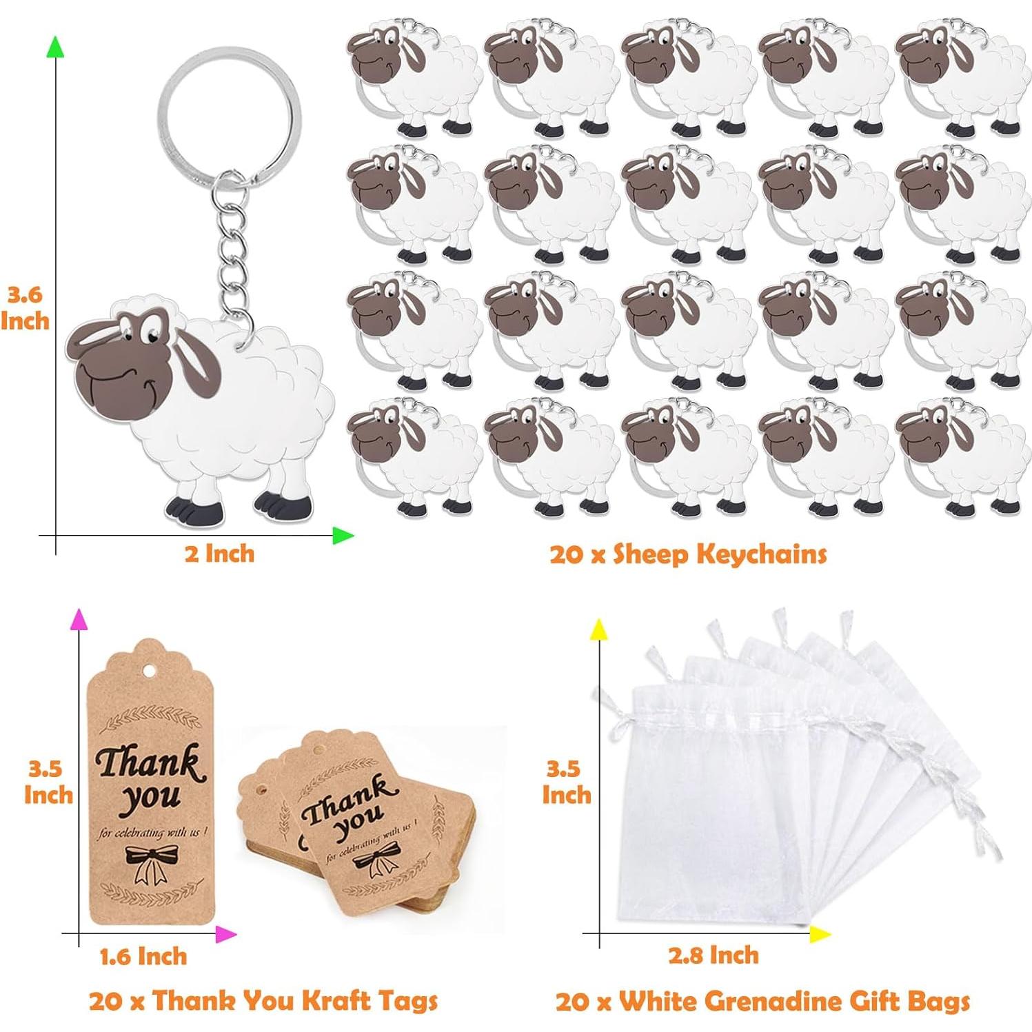 CiciBear 60 Paquete Fiesta Oveja - Llaveros, Etiquetas, Bolsas