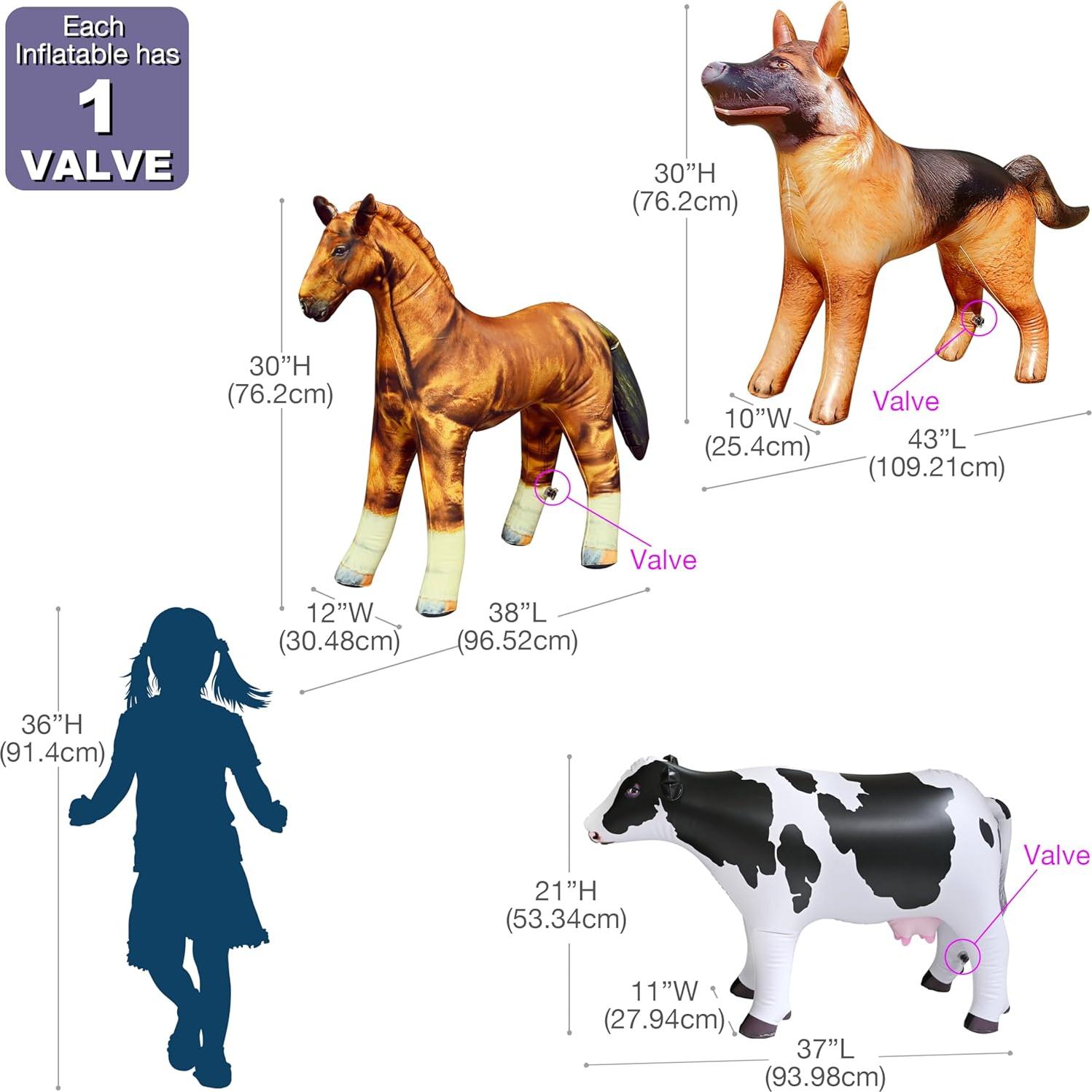 Jet Creations Animales Inflables 3PK Vaca Caballo Pastor
