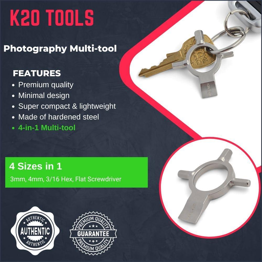 Photography Keychain EDC Multi-Tool with 3mm, 4mm, 3/16 Allen Wrench Hex Key & Flat Screwdriver - For Photographers Camera, Tripod, Brackets, Plates, Bags