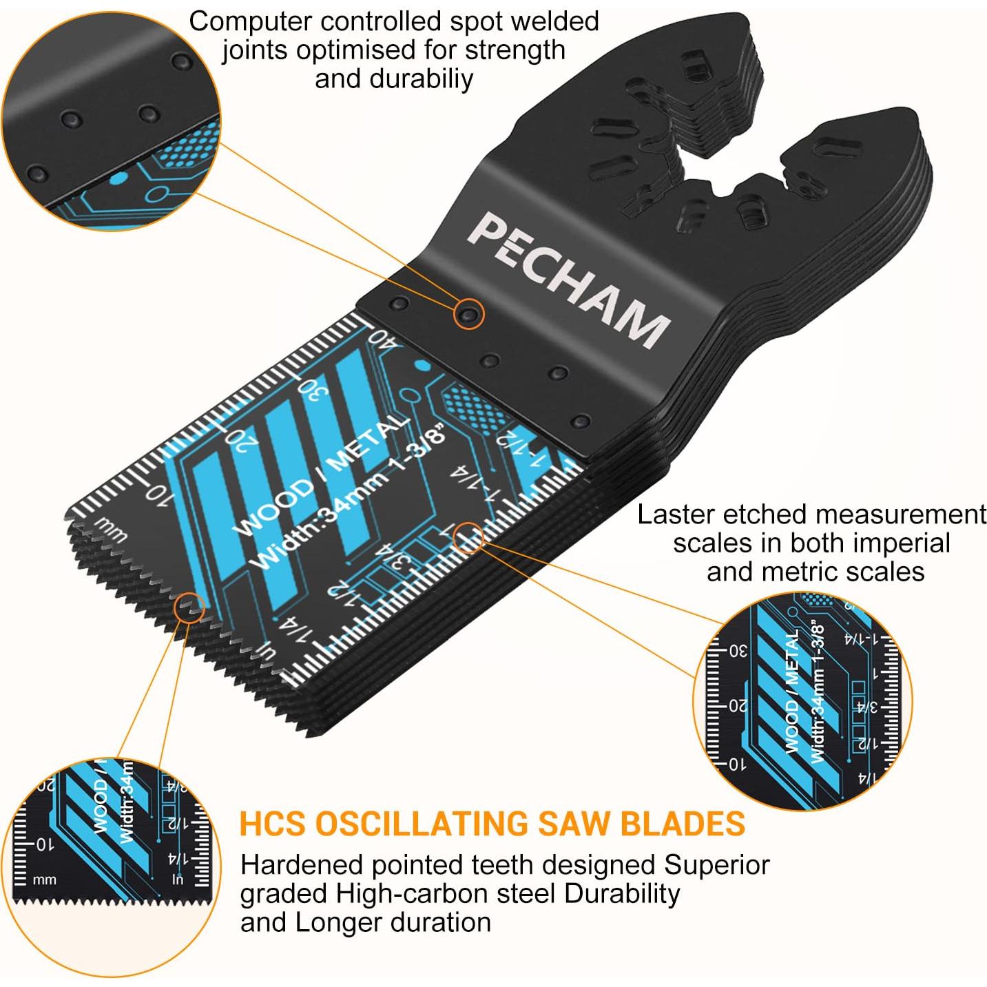 Cuchillas Oscilantes PECHAM 34PCS para Madera y Metal