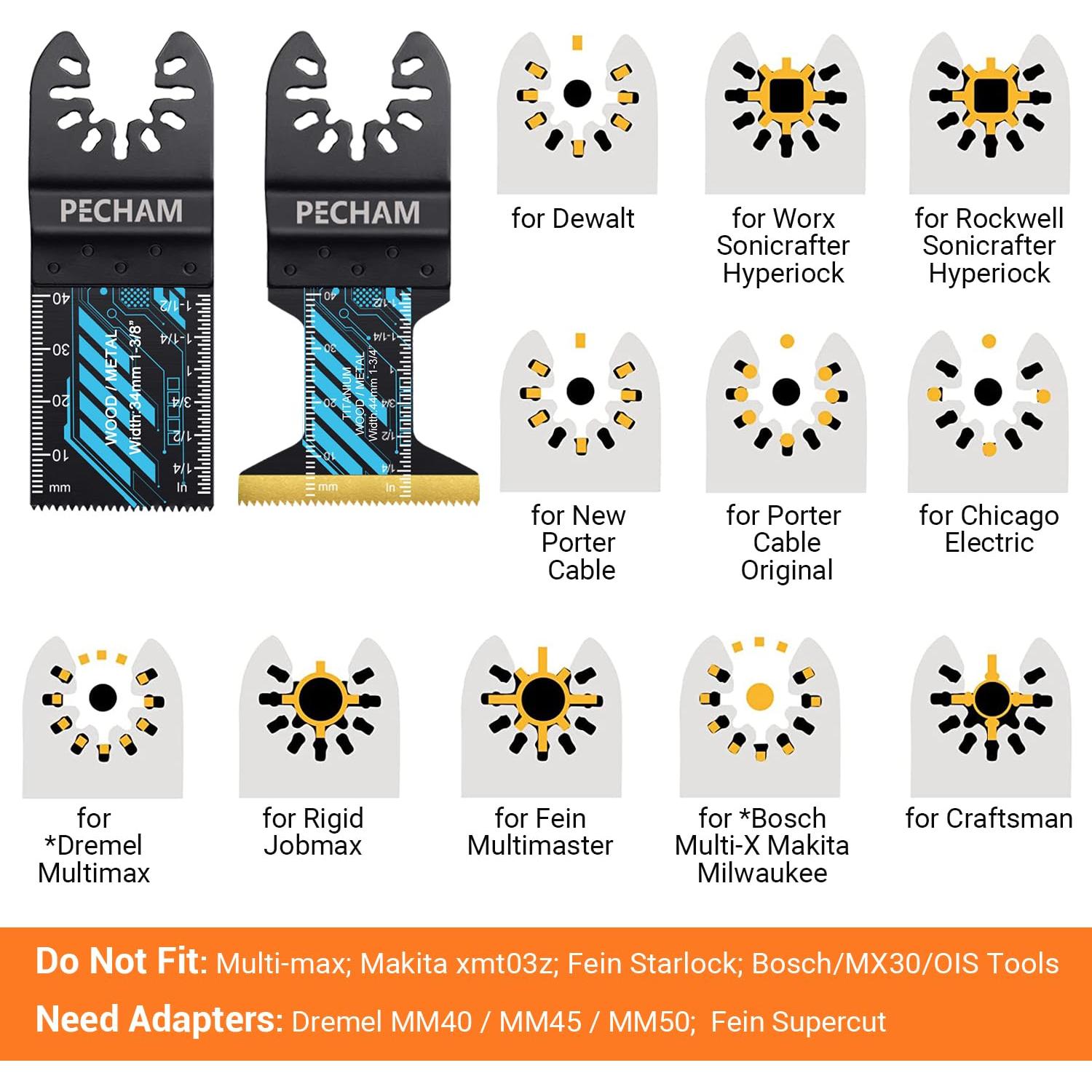 Cuchillas Oscilantes PECHAM 34PCS para Madera y Metal