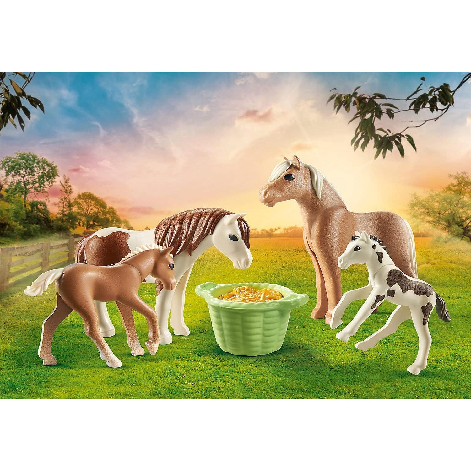 Ponis Islandeses PLAYMOBIL Set con 2 Potros y Cesta de Heno