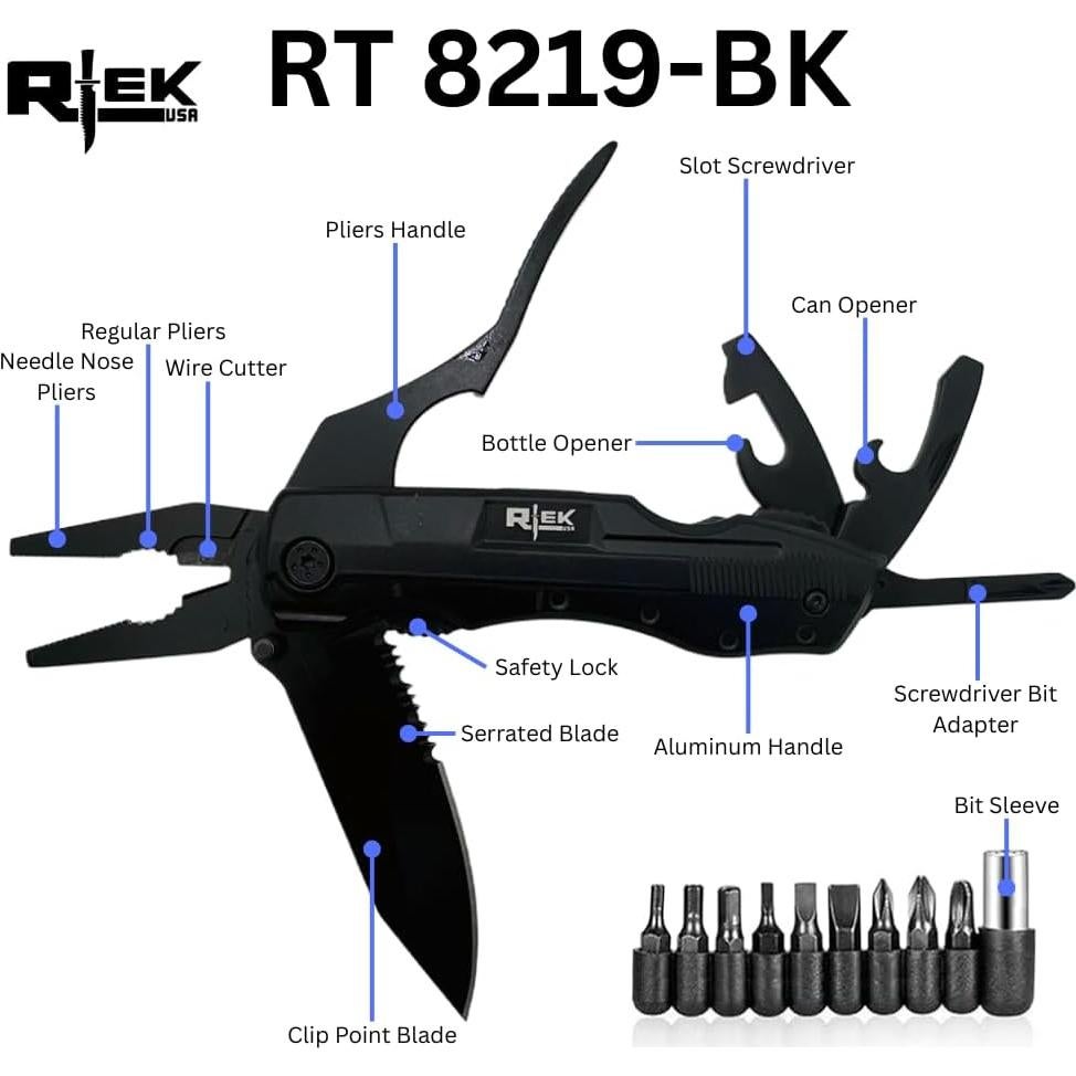 Multiherramienta Rtek 11.4 cm Cuchillo Plegable 9 en 1 Negro