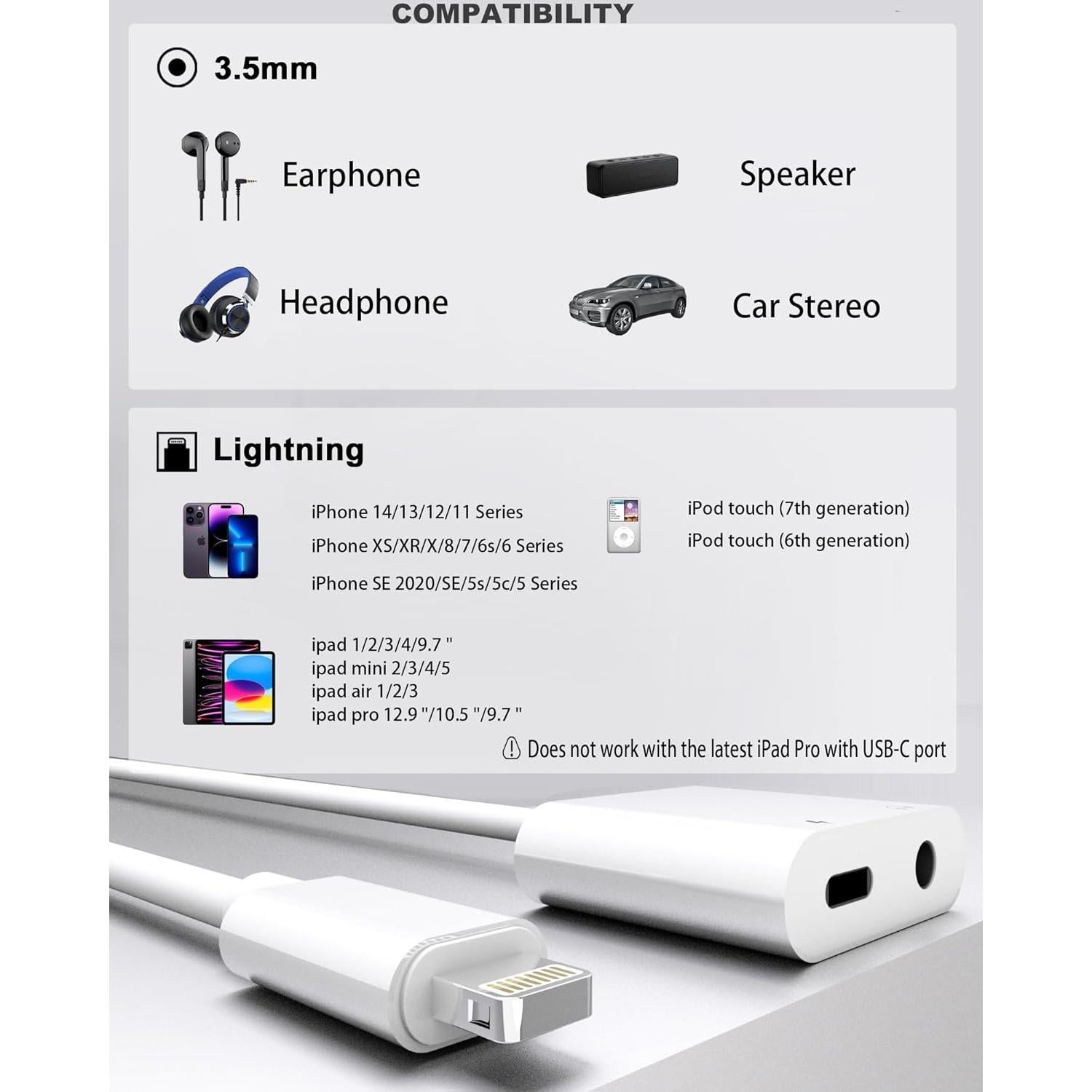 Adaptador de Auriculares Lightning a 3.5mm LIEZHUA 2 Paquetes