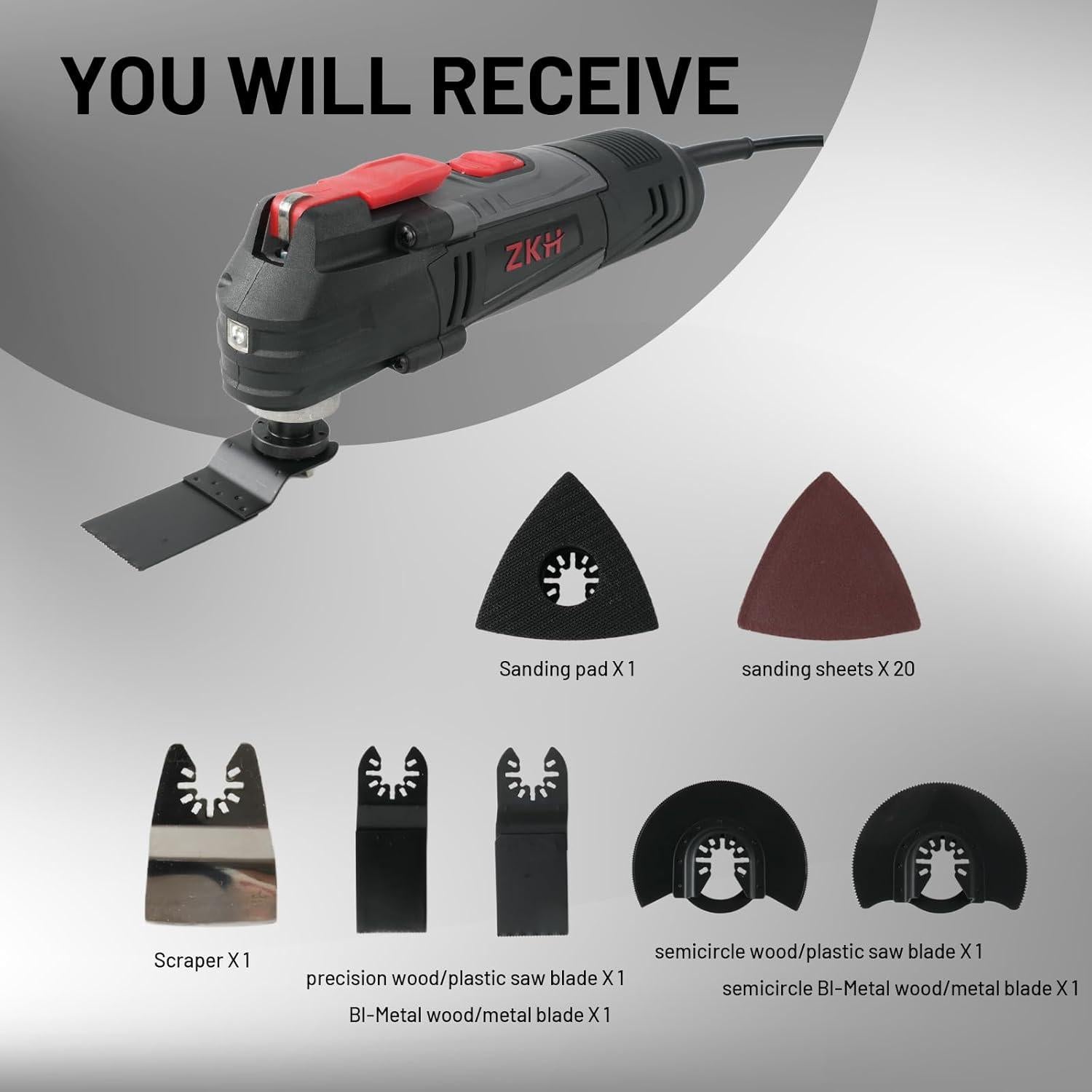 Herramienta Oscilante ZKH 3.2A 26 Accesorios 400W 2.06kg