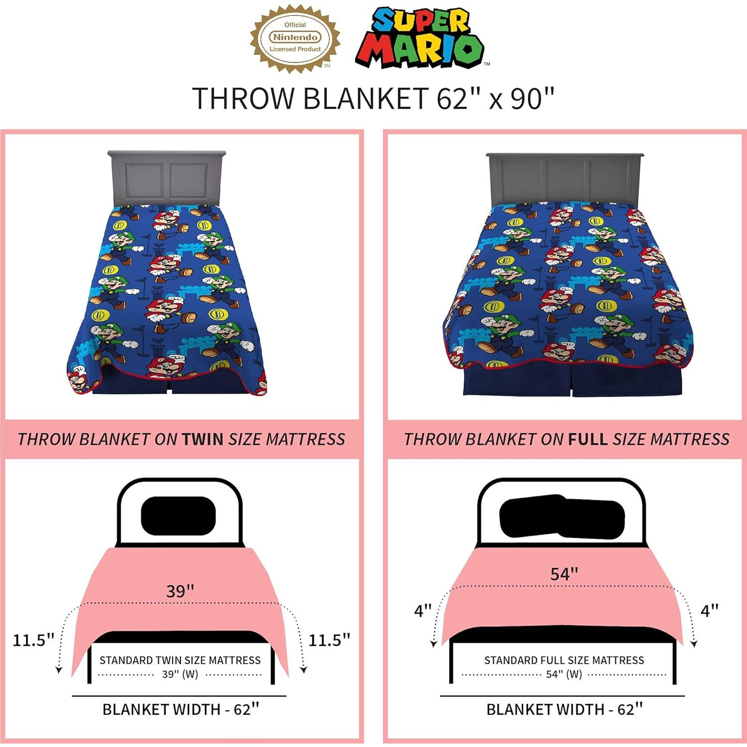 Manta Suave Super Mario Franco 157x229 cm para Niños