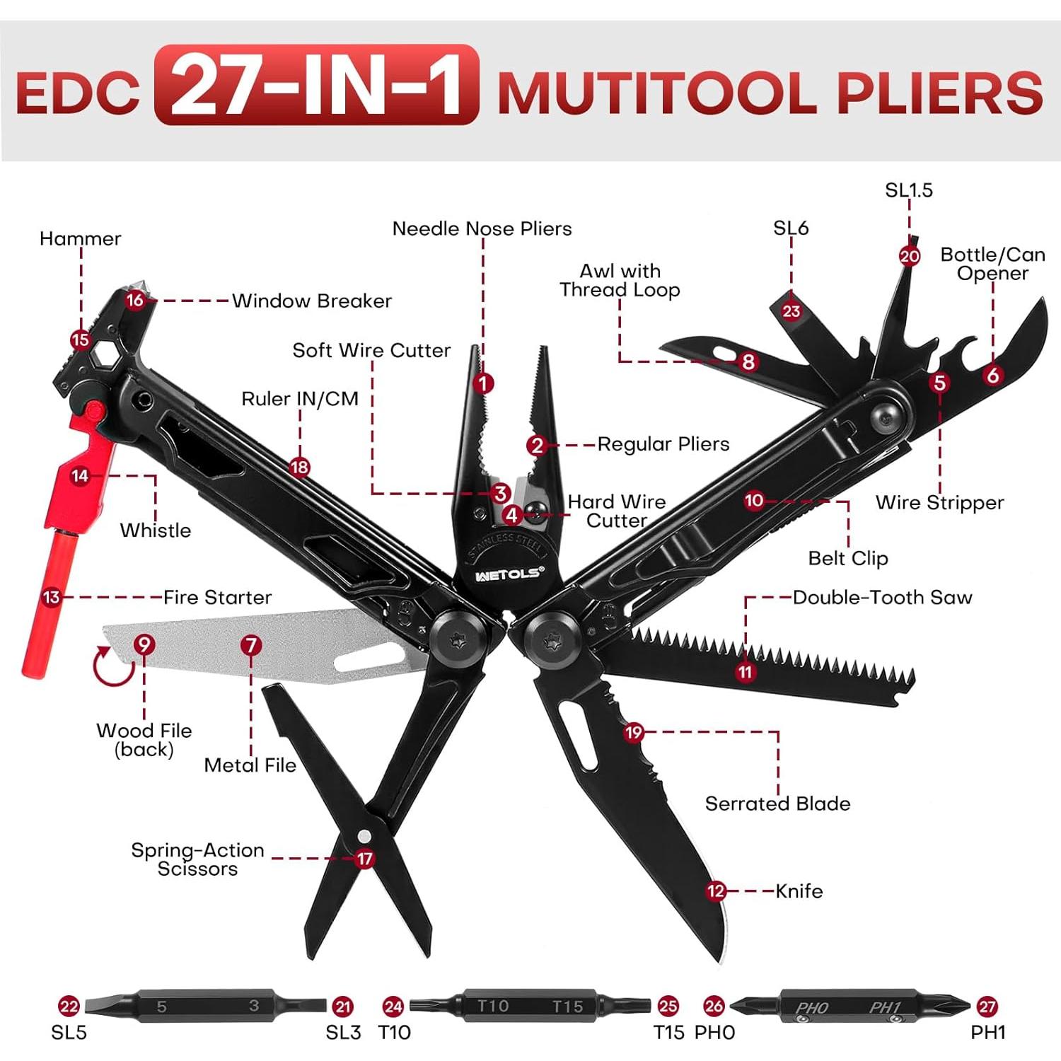 Multiherramienta WETOLS 27-en-1 con Cuchillo y Funda EDC
