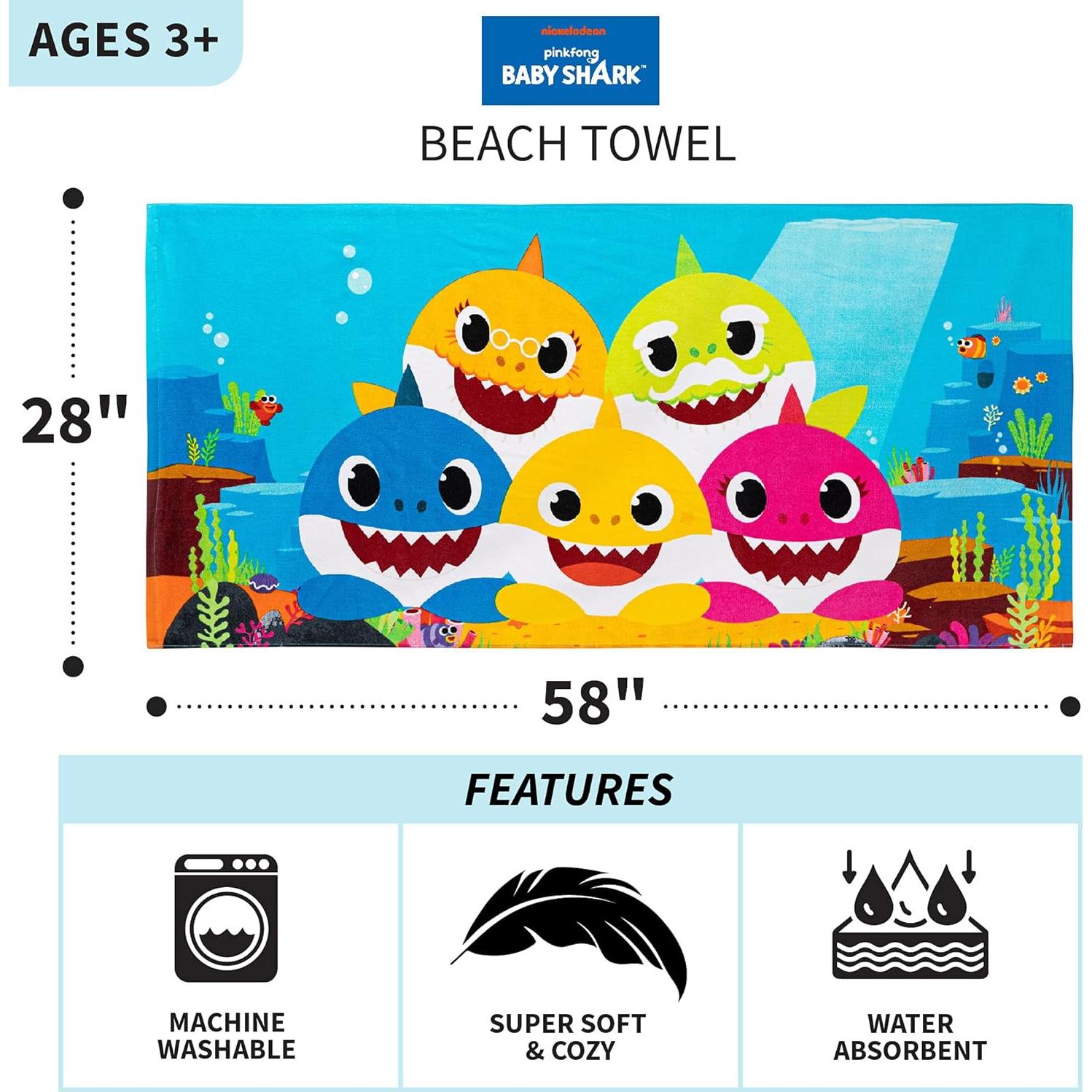 Toalla de Playa Franco Kids Baby Shark 147 cm Algodón Suave