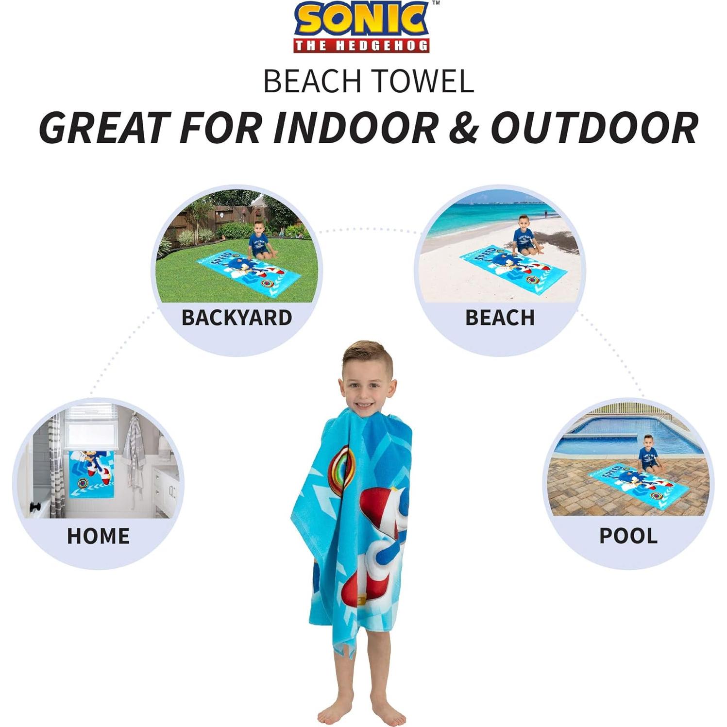 Toalla de Playa Franco Kids Sonic 147x71 cm Suave Algodón