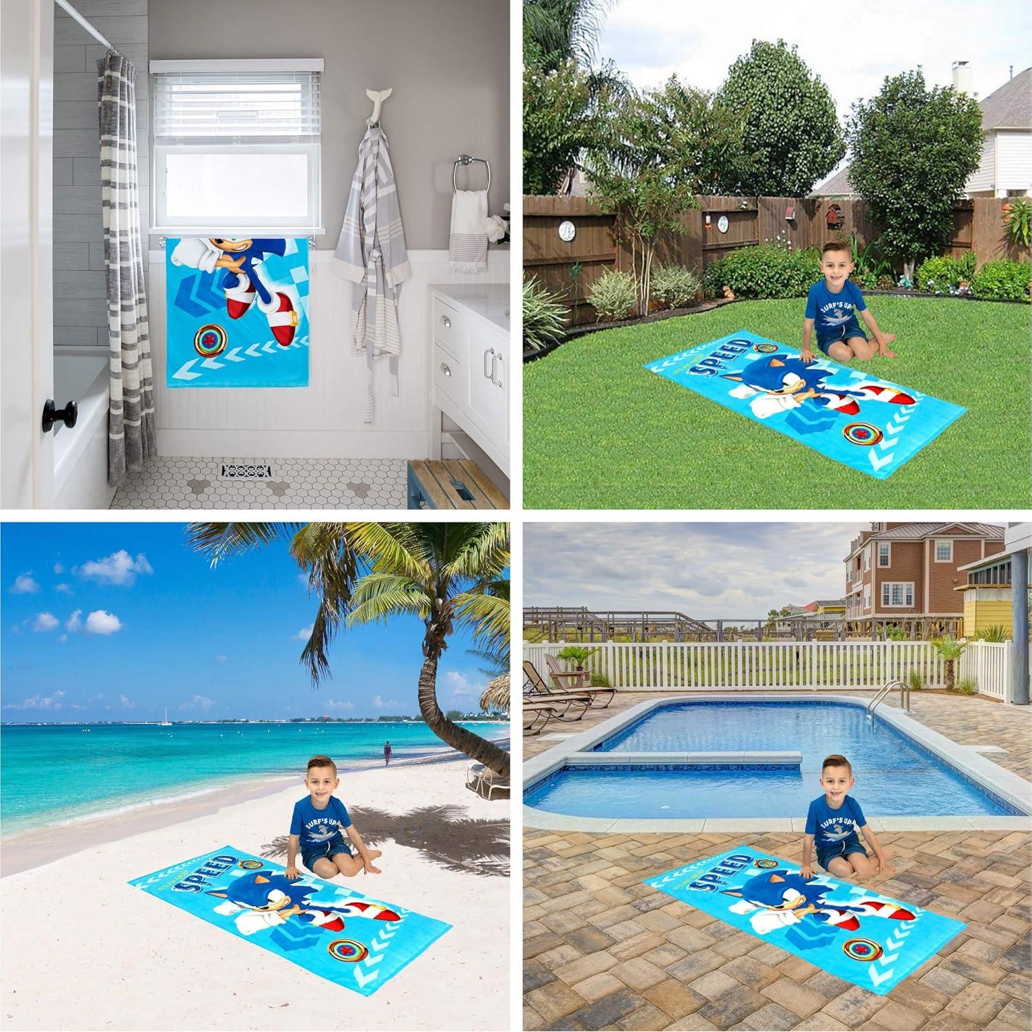Toalla de Playa Franco Kids Sonic 147x71 cm Suave Algodón