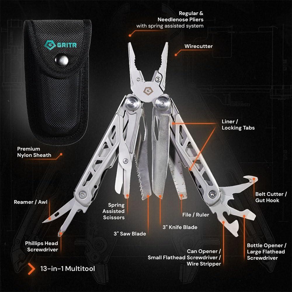 Multiherramienta 13-en-1 GRITR de Acero Inoxidable EDC