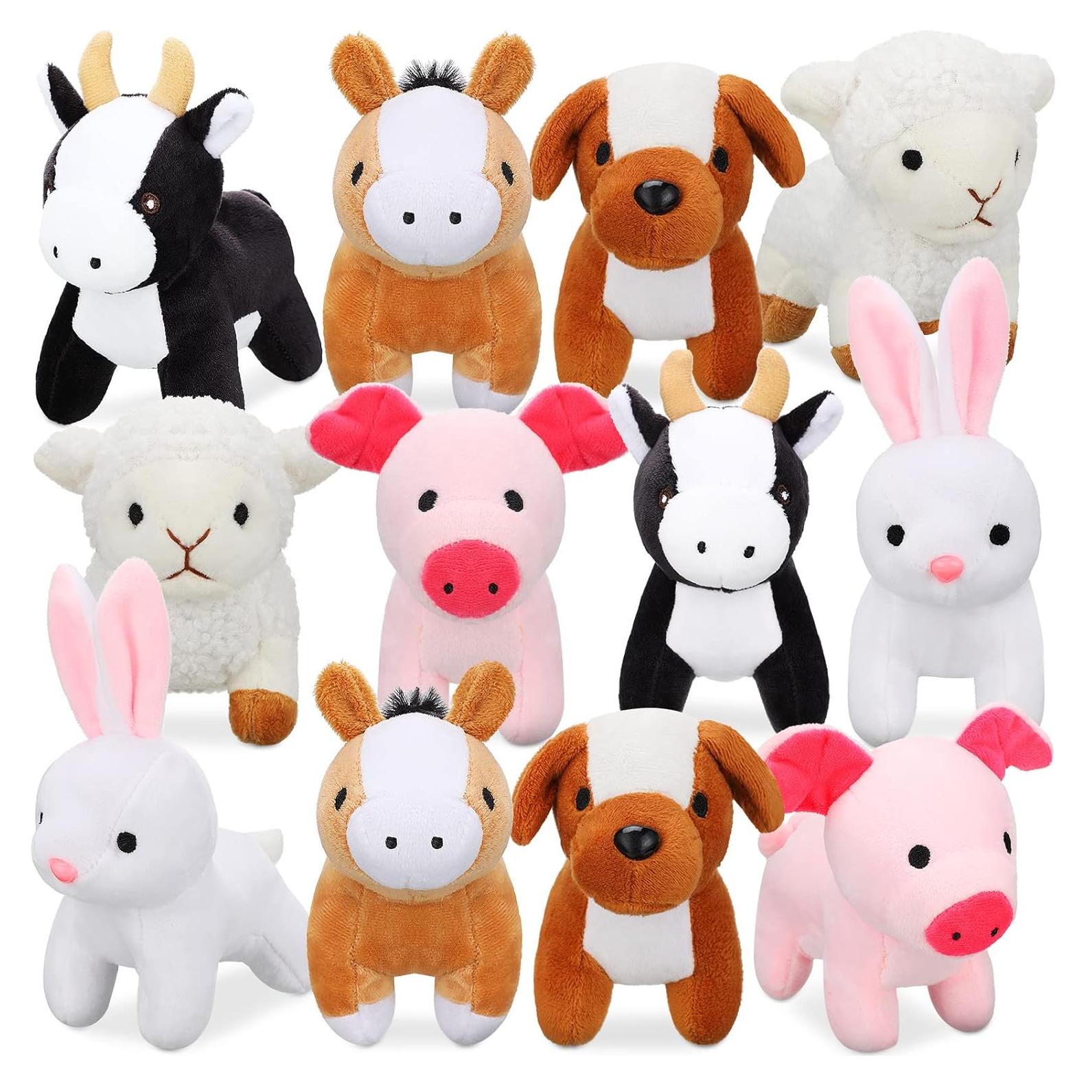 12 Pcs Mini Plush Furry Farm Animal Toys 5.1 Inch Soft Plush Horse Pig Cattle Rabbit Dog Sheep Doll Adopt a Farm Stuffed Animal for Christmas Stocking Stuffers Birthday Party Decoration Supplies