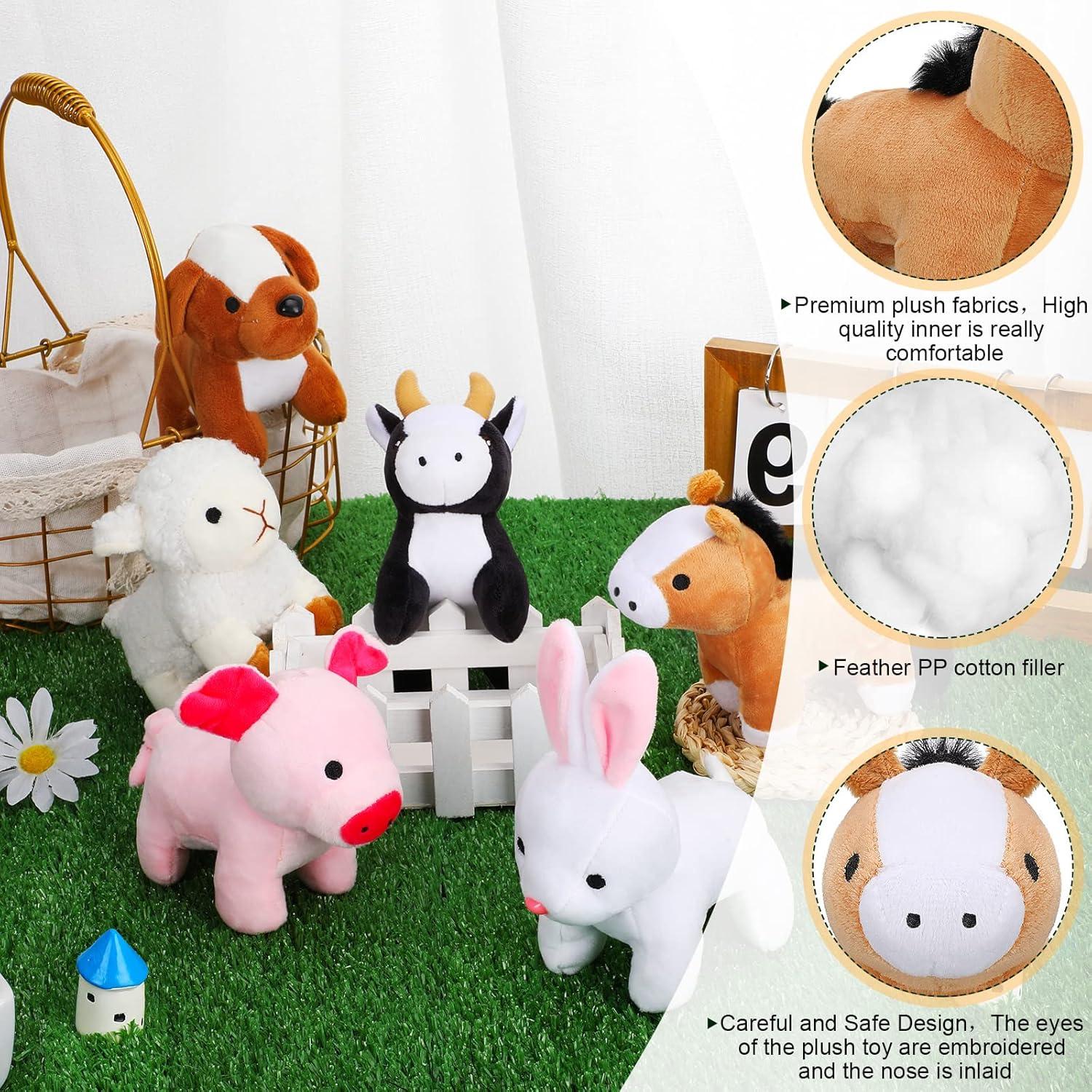 12 Pcs Mini Plush Furry Farm Animal Toys 5.1 Inch Soft Plush Horse Pig Cattle Rabbit Dog Sheep Doll Adopt a Farm Stuffed Animal for Christmas Stocking Stuffers Birthday Party Decoration Supplies